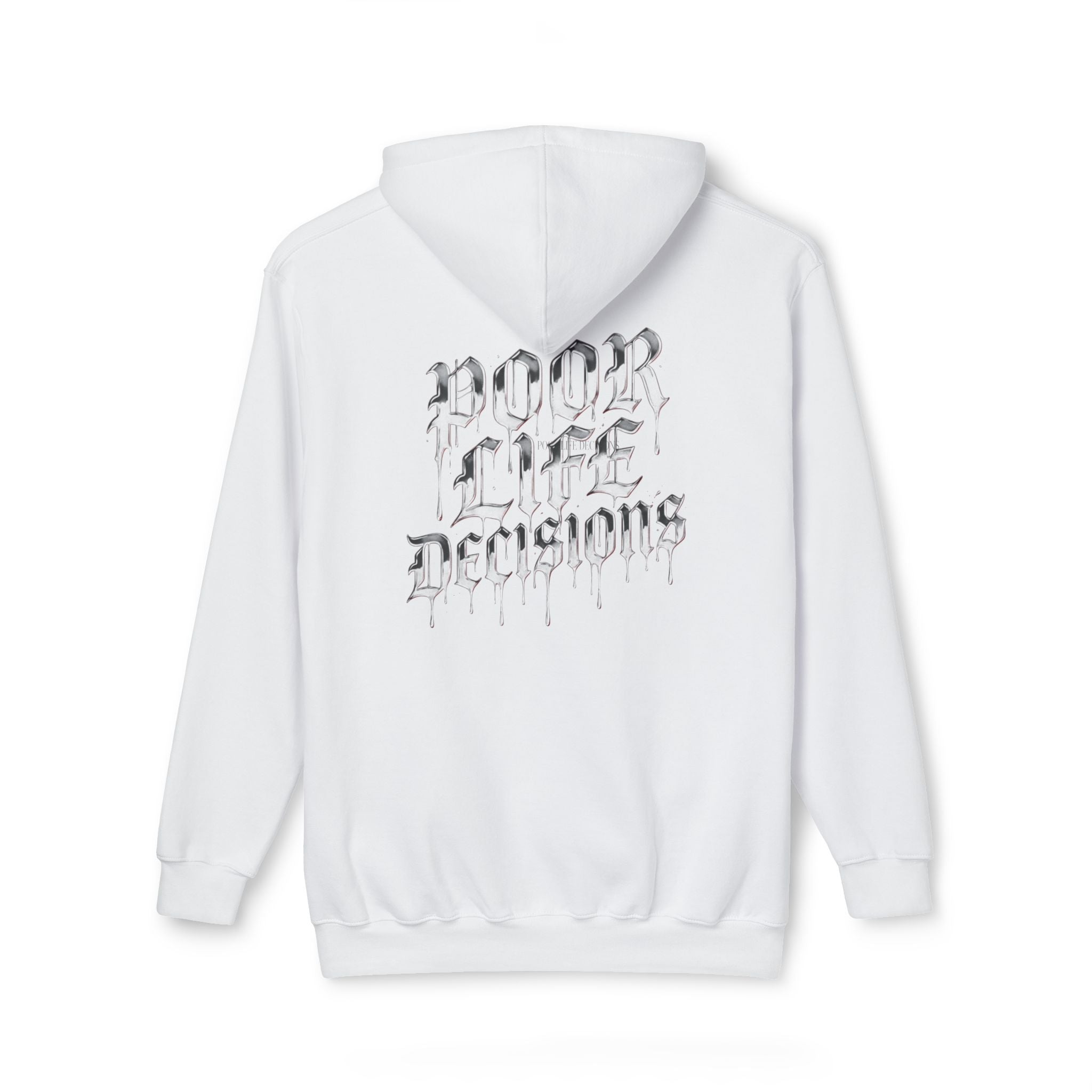 Poor Life Decisions Hoodie — White Graphic Hooded Sweatshirt