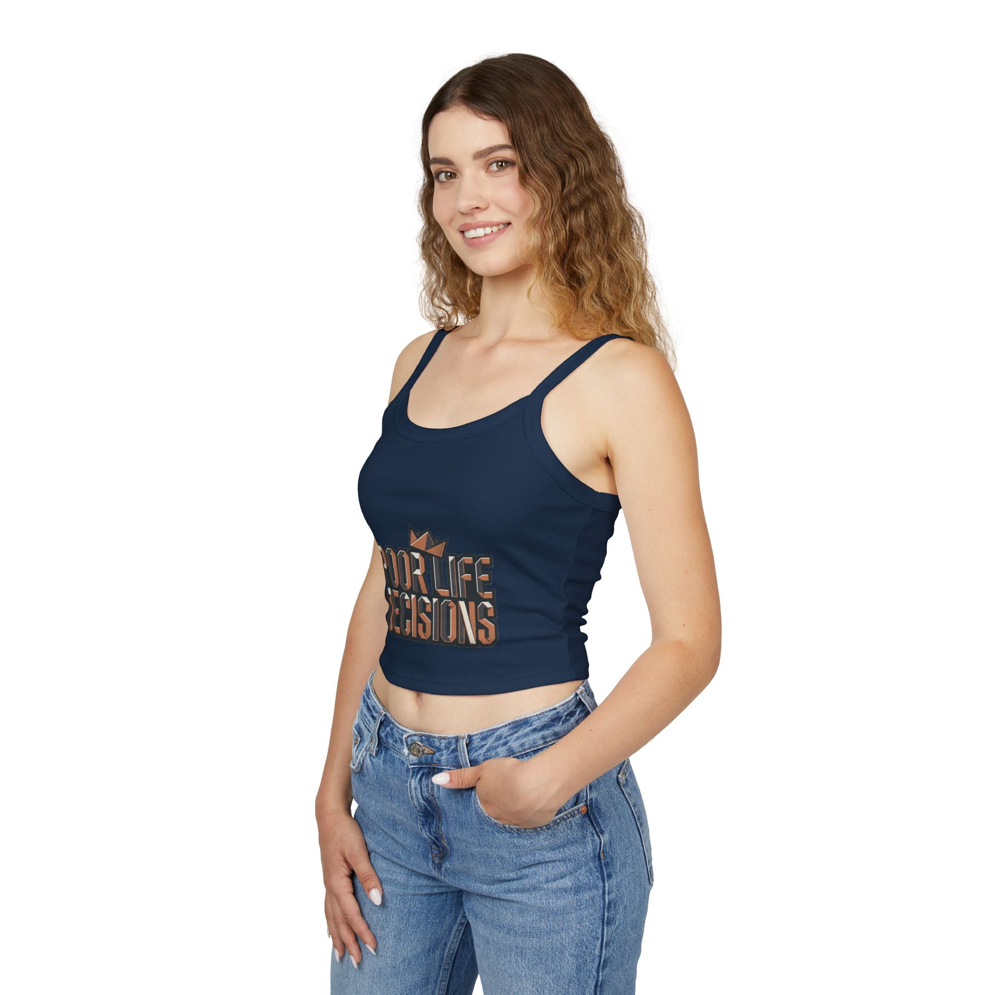 Spaghetti Tank Top — 'Poor Life Decisions' Graphic Crop Top