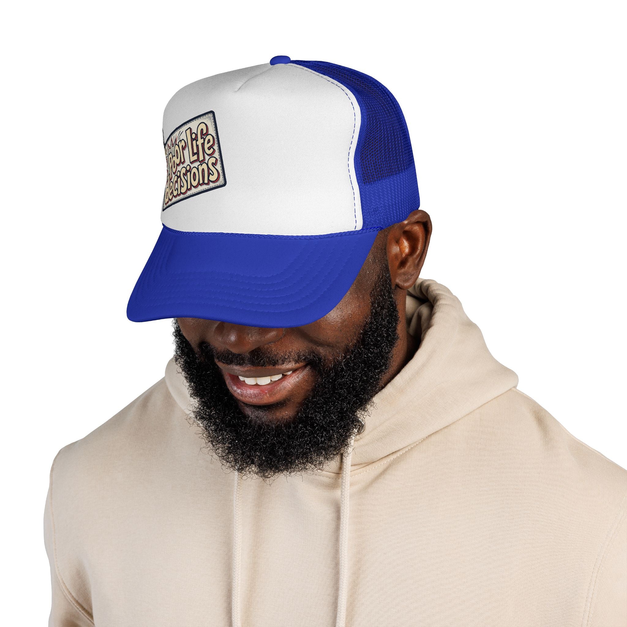 Trucker Cap — "Poor Life Decisions" Retro Patch Mesh Hat