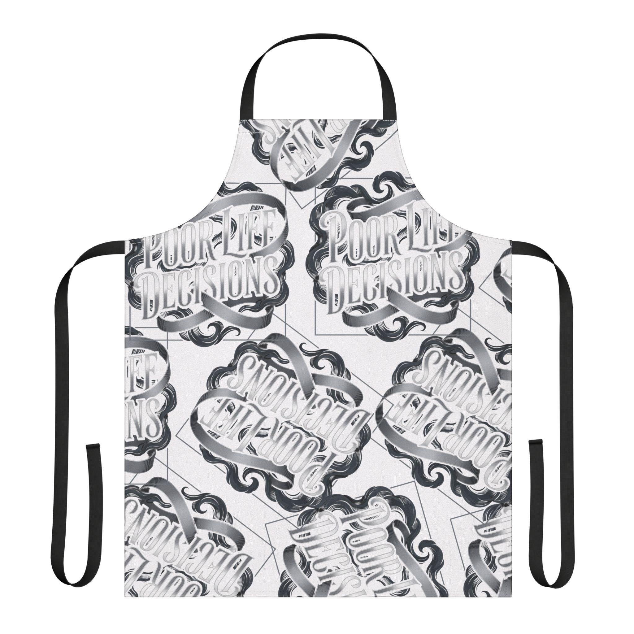 Monochrome ‘Puur’n Delusions’ Pattern Apron — Graphic Kitchen Apron with 5-Color Straps
