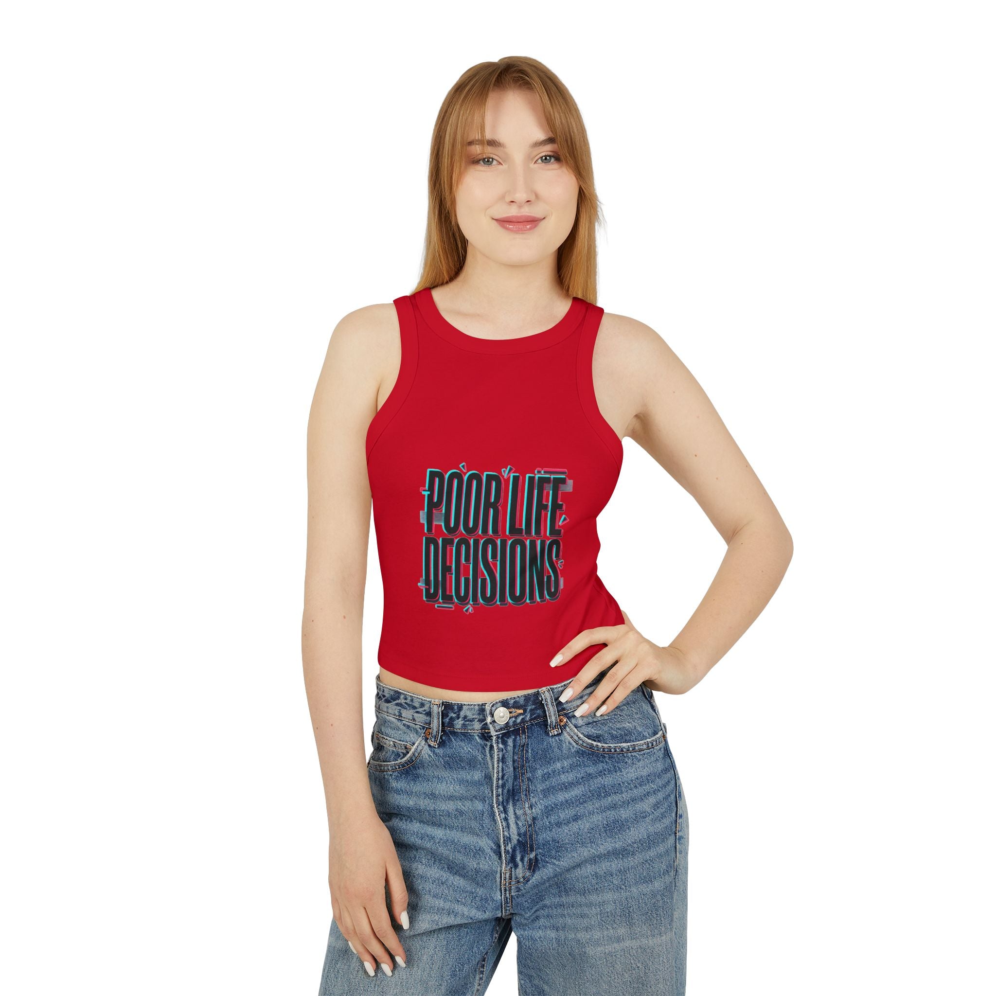 Crop Tank Top — "Poor Life Decisions" Glitch Graphic
