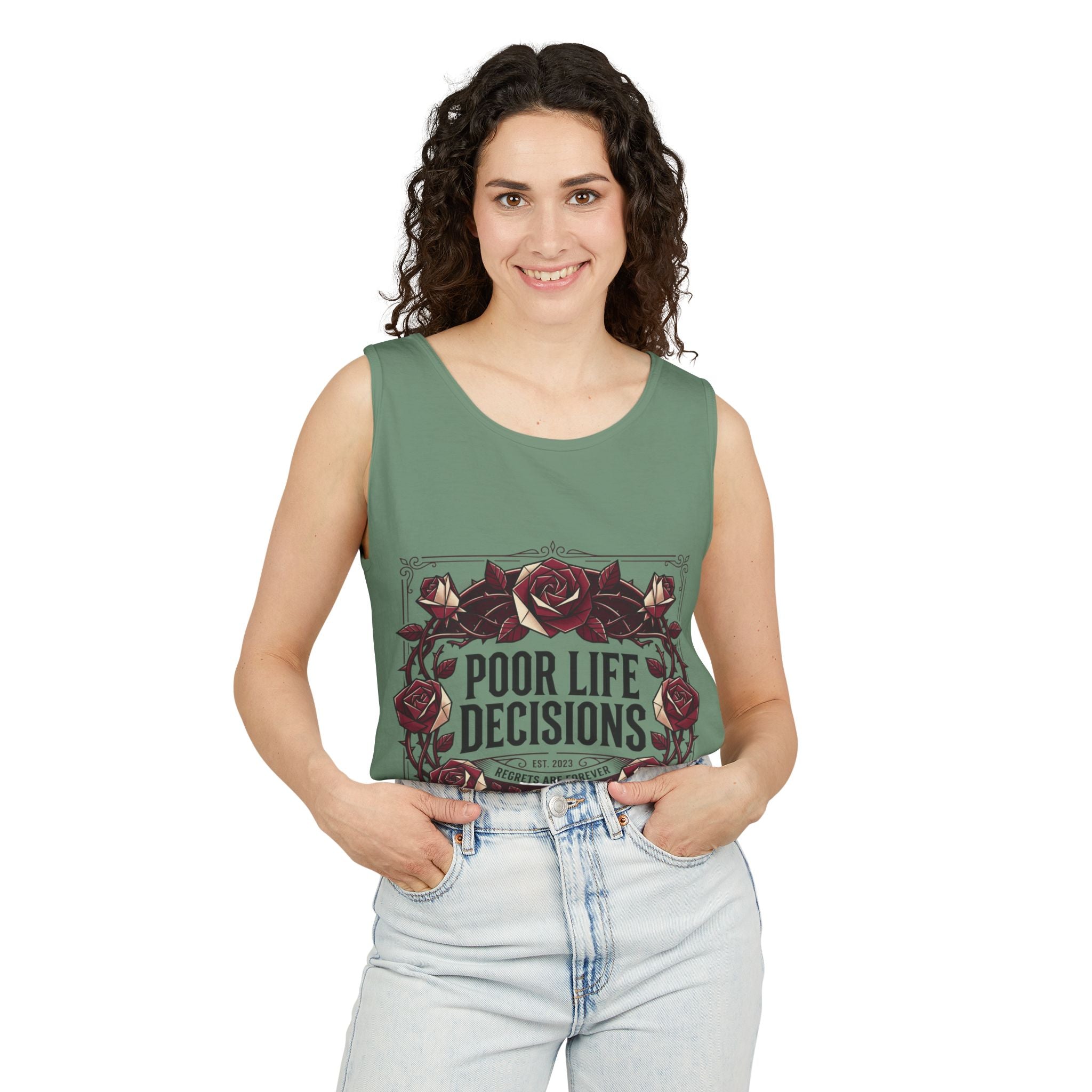 Poor Life Decisions Floral Tank Top — Funny Rose Graphic Tank