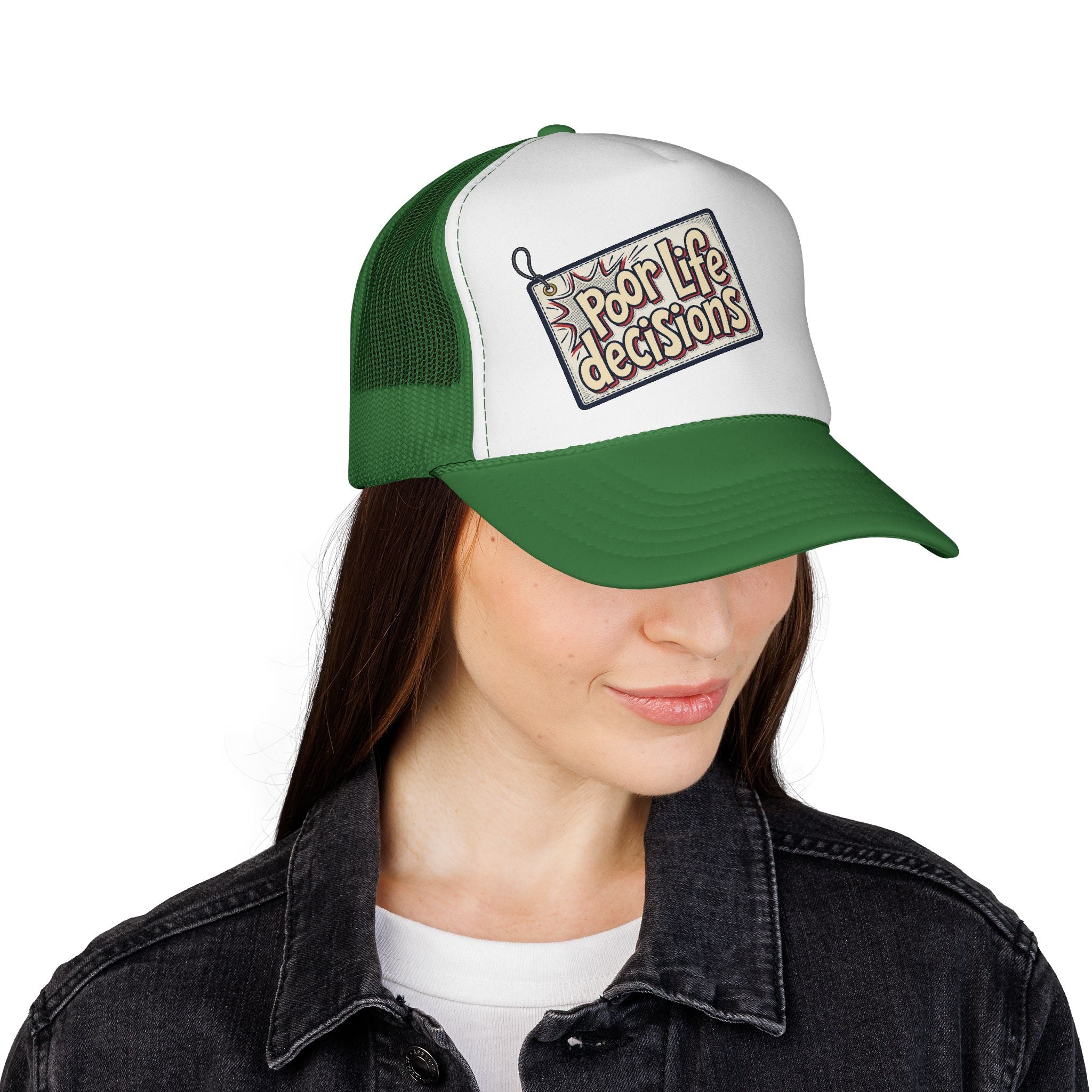Trucker Cap — "Poor Life Decisions" Retro Patch Mesh Hat