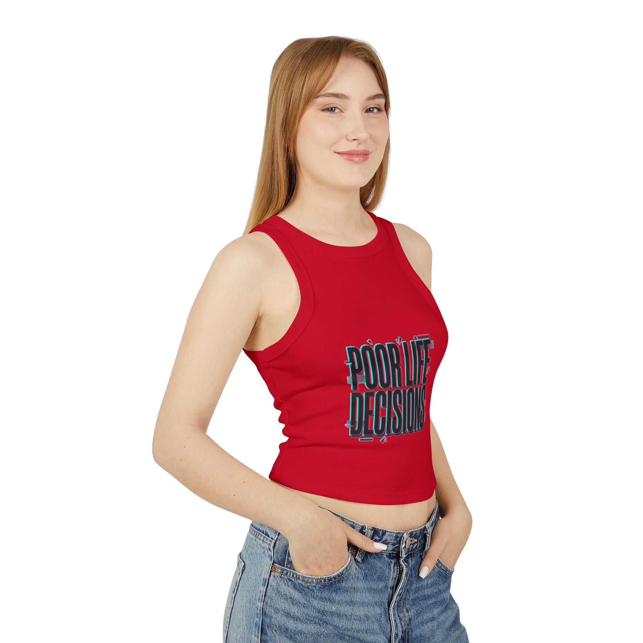Crop Tank Top — "Poor Life Decisions" Glitch Graphic