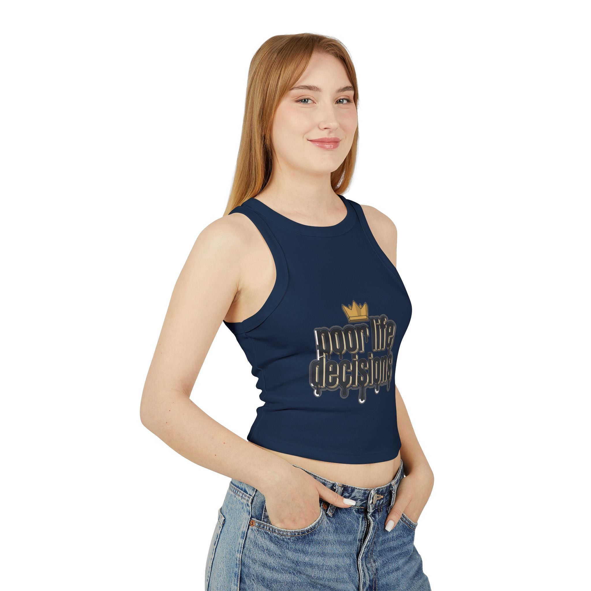 Women's Racer Tank Top — 'Poor Life Decisions' Drip Graphic Crop