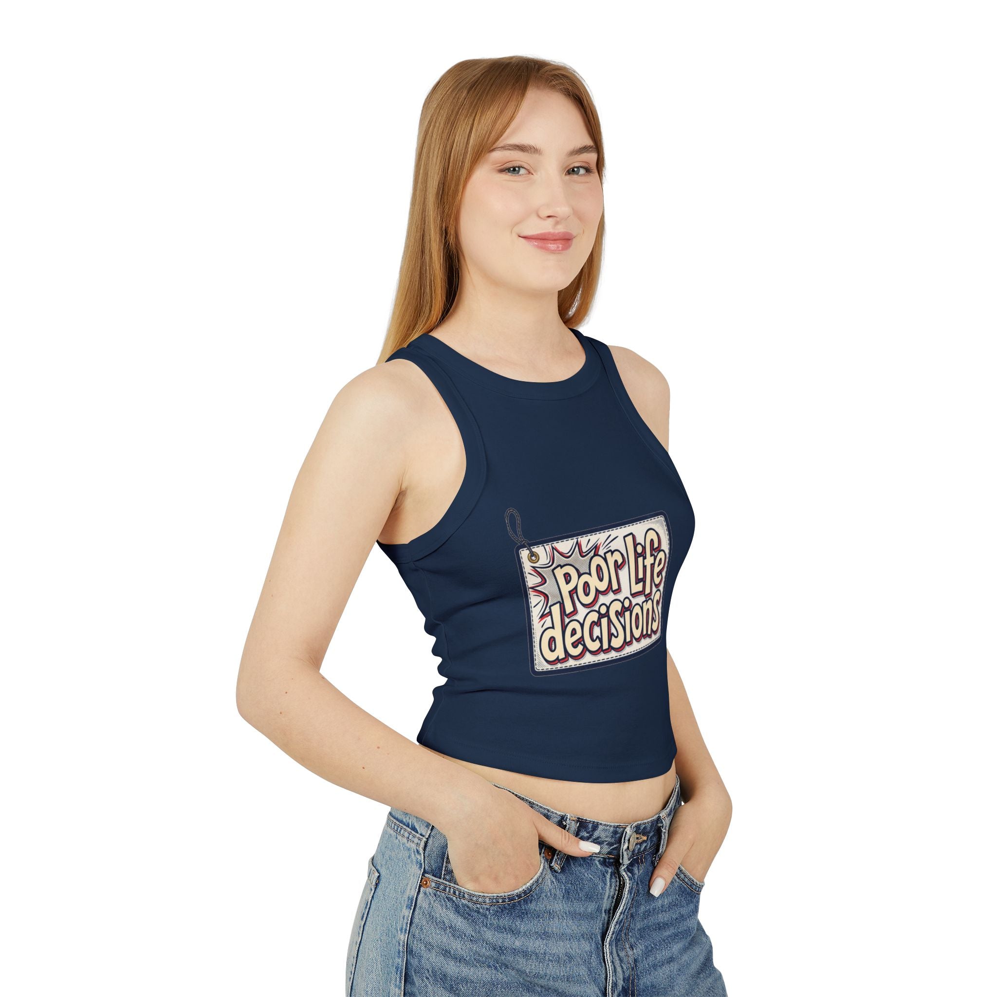 Racer Tank – "Poor Life Decisions" Graphic Crop Tank