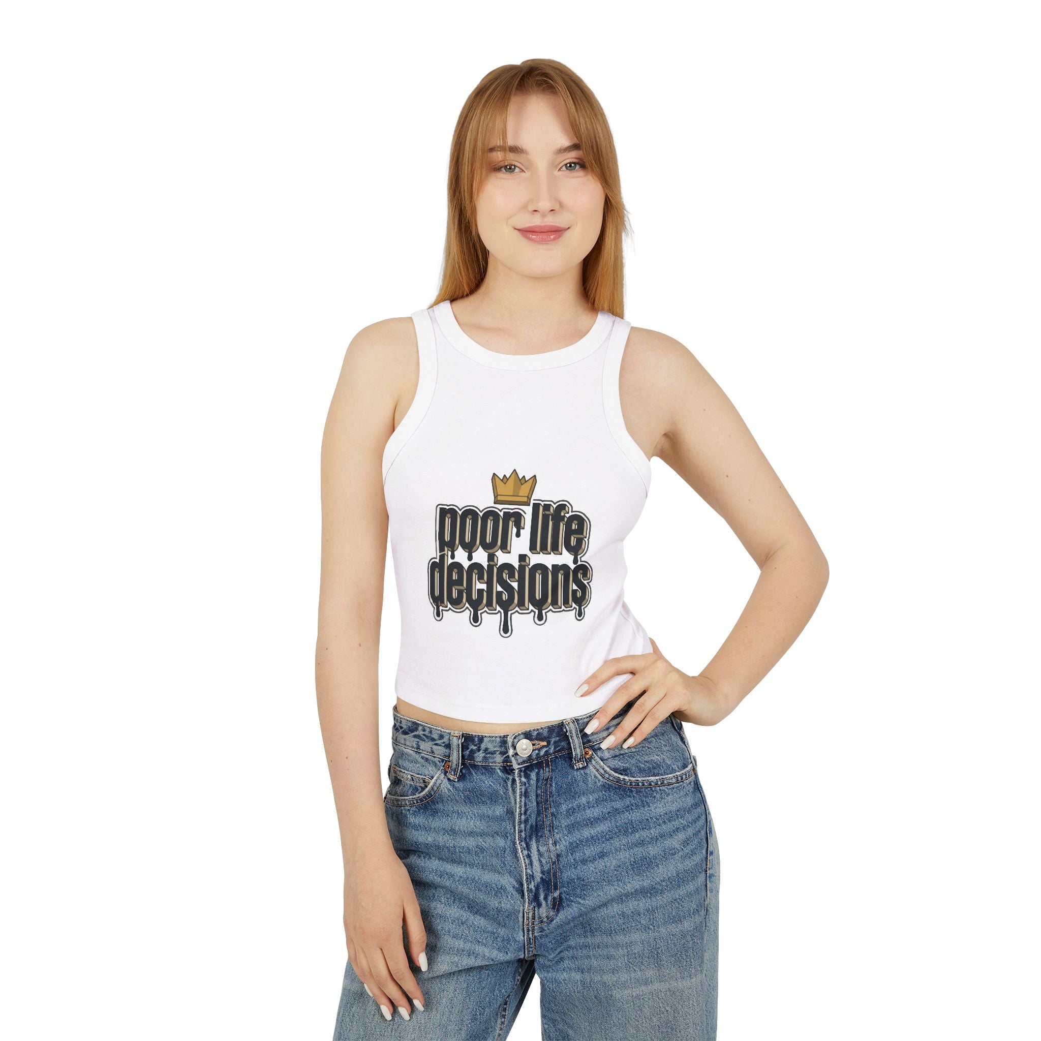 Women's Racer Tank Top — 'Poor Life Decisions' Drip Graphic Crop