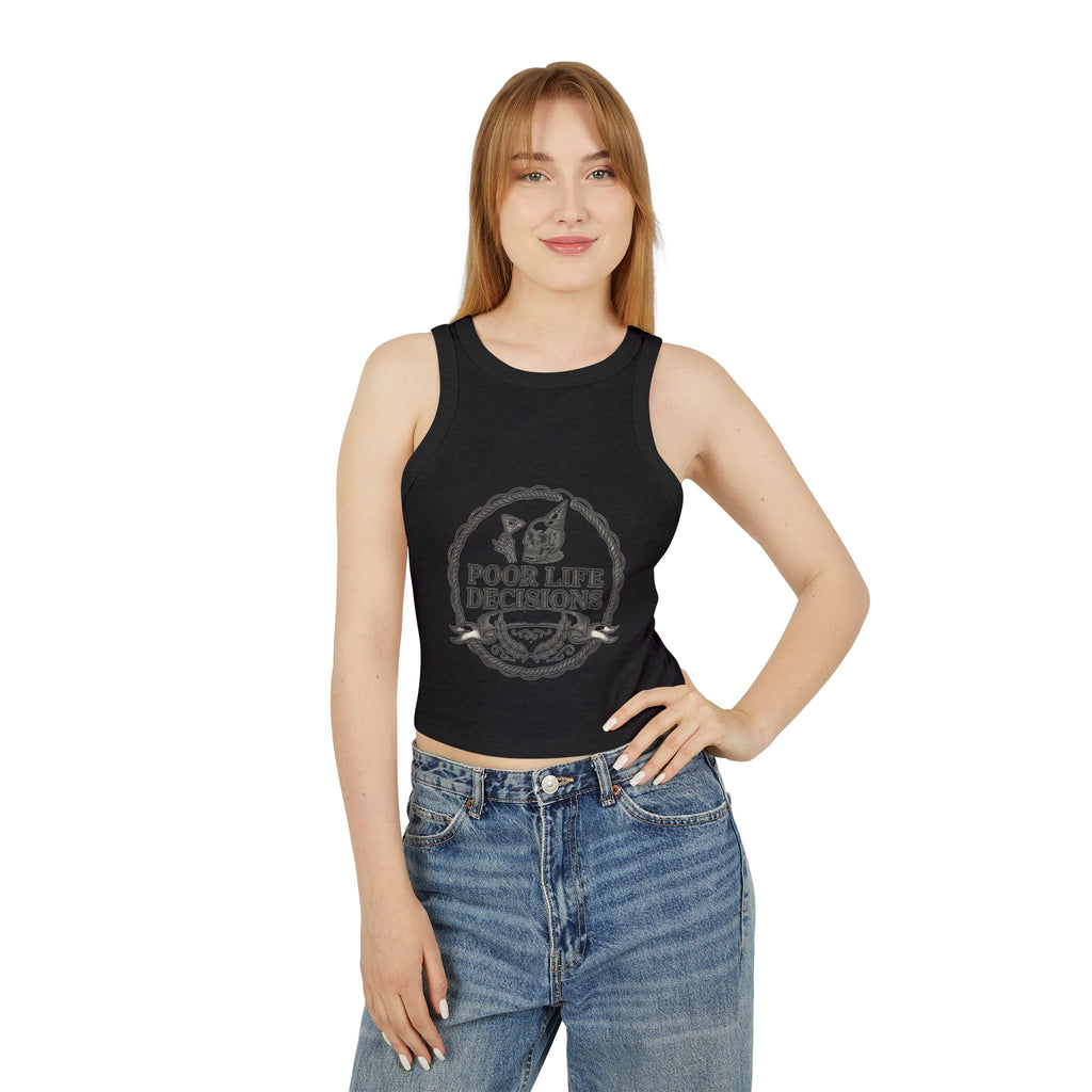 Racer Tank — "Poor Life Decisions" Graphic Crop Tank Top