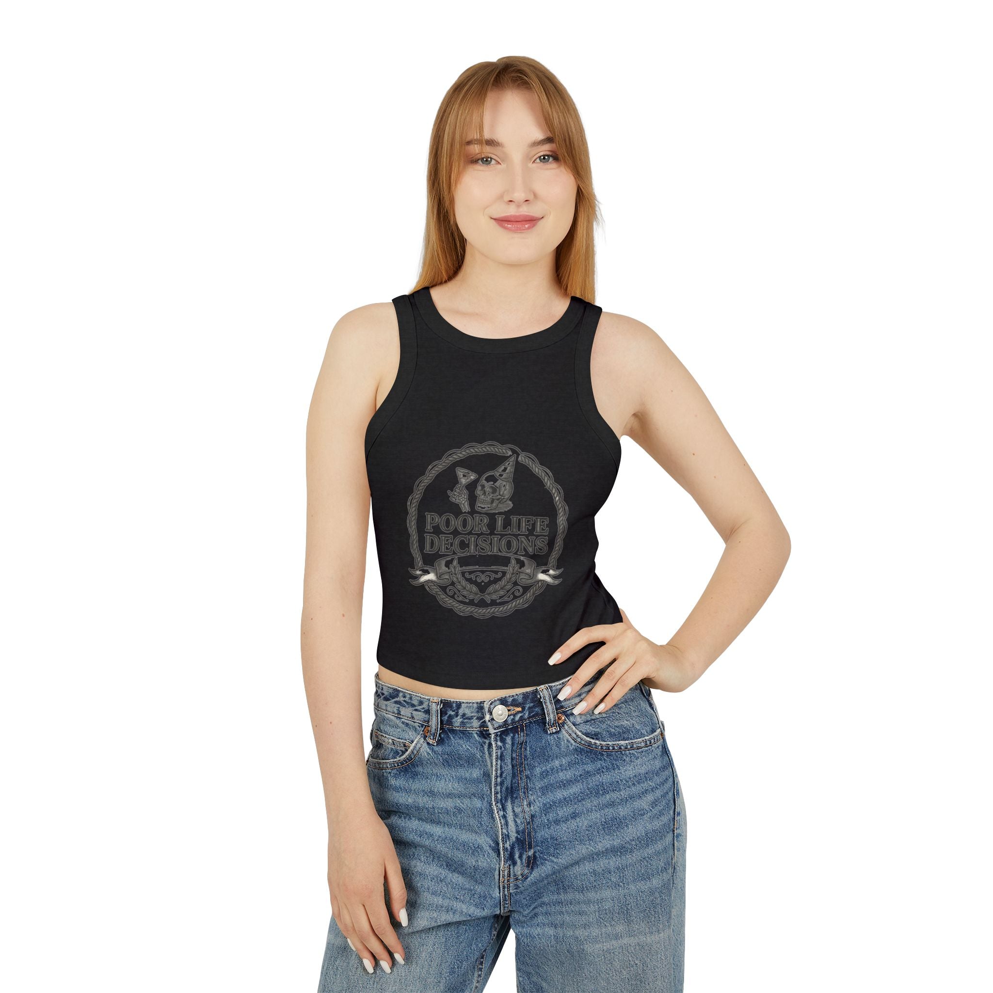 Racer Tank — "Poor Life Decisions" Graphic Crop Tank Top