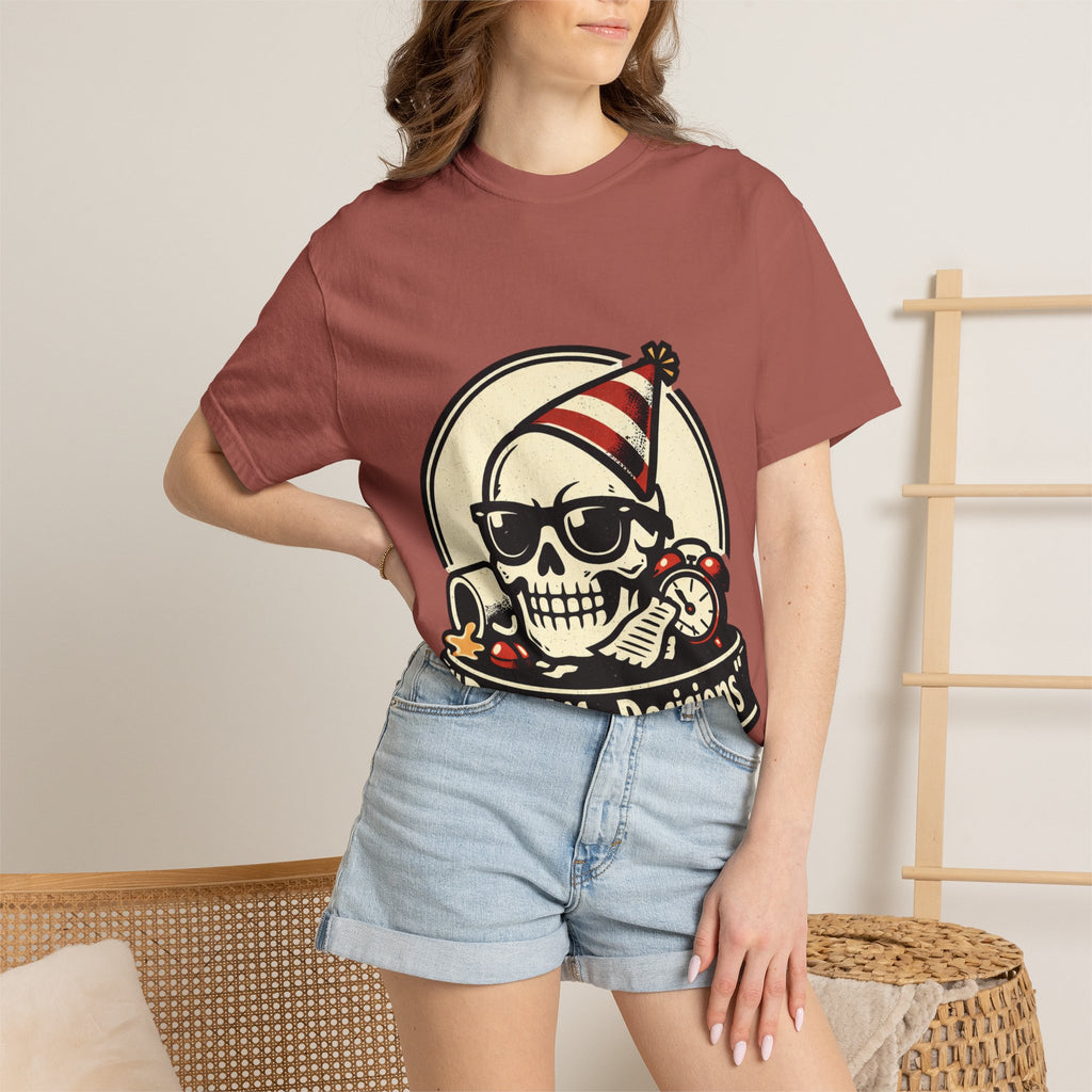 Poor Life Decisions Skull T-Shirt — Funny Party Skull Graphic Tee
