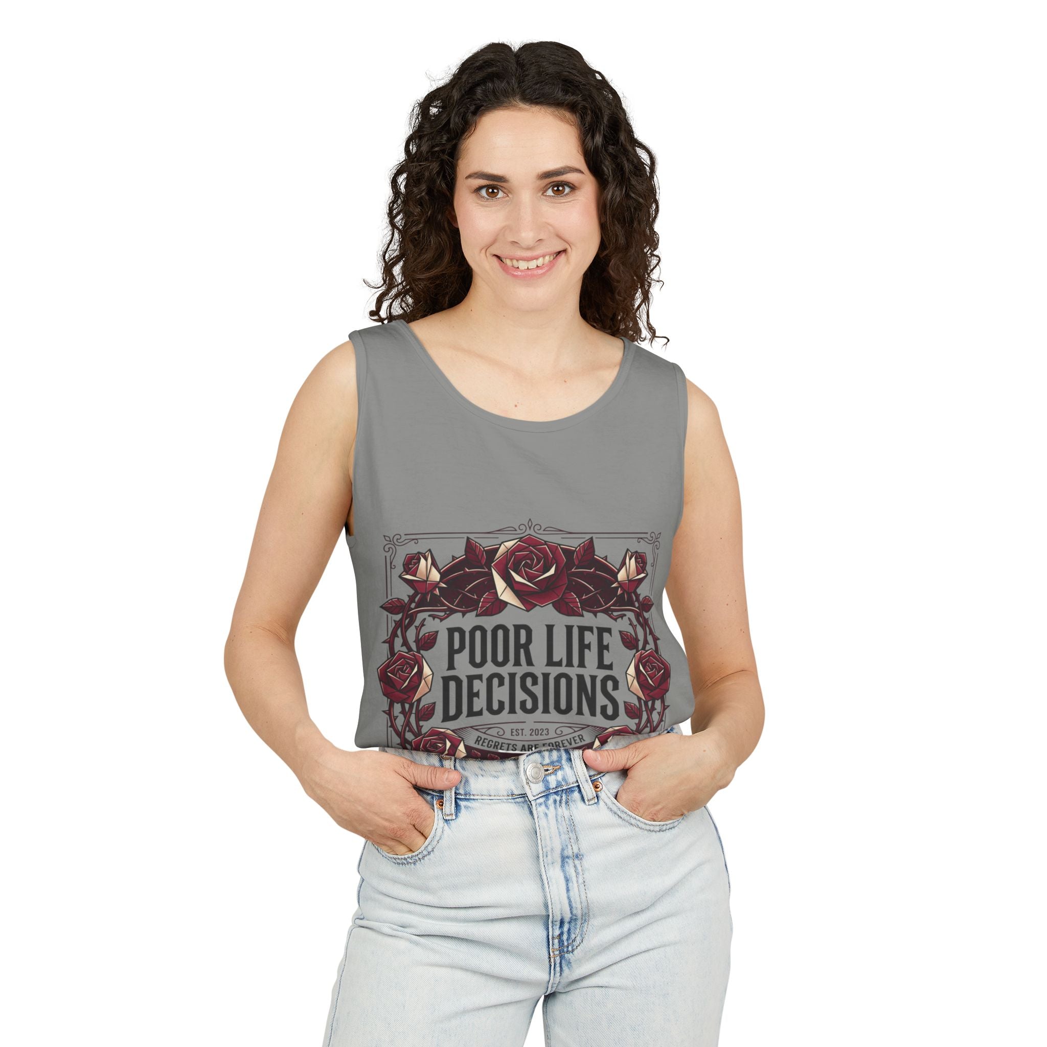 Poor Life Decisions Floral Tank Top — Funny Rose Graphic Tank