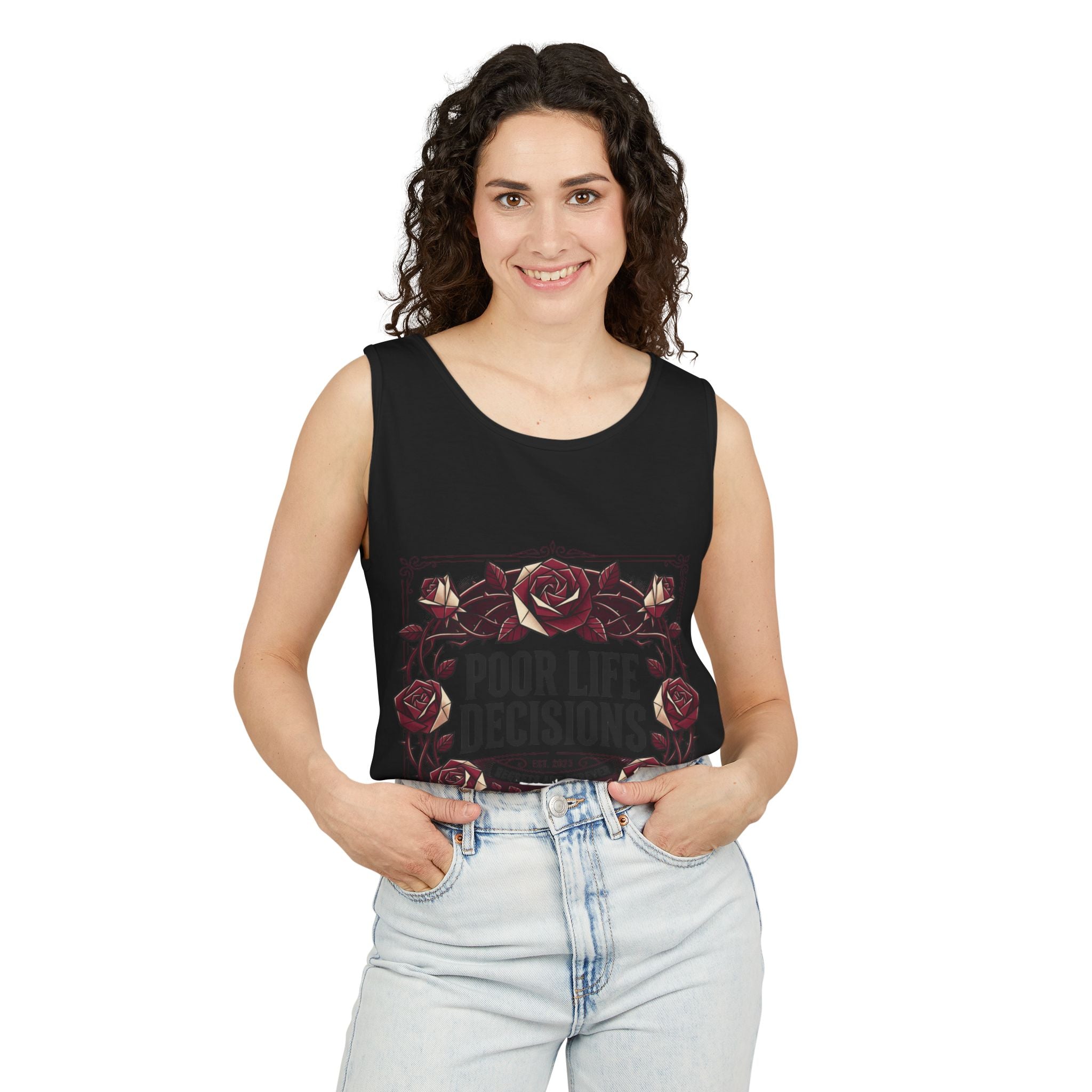 Poor Life Decisions Floral Tank Top — Funny Rose Graphic Tank
