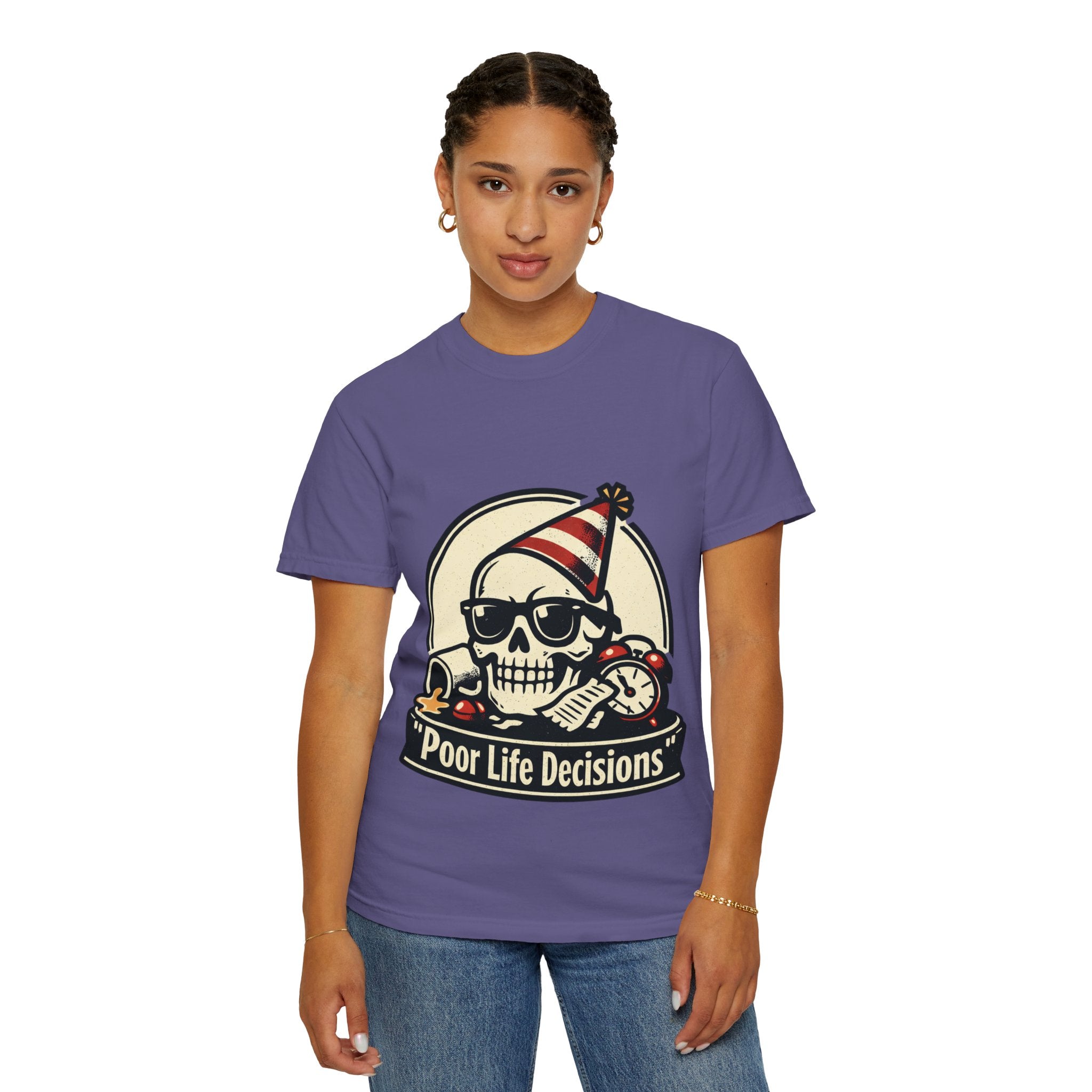 Poor Life Decisions Skull T-Shirt — Funny Party Skull Graphic Tee
