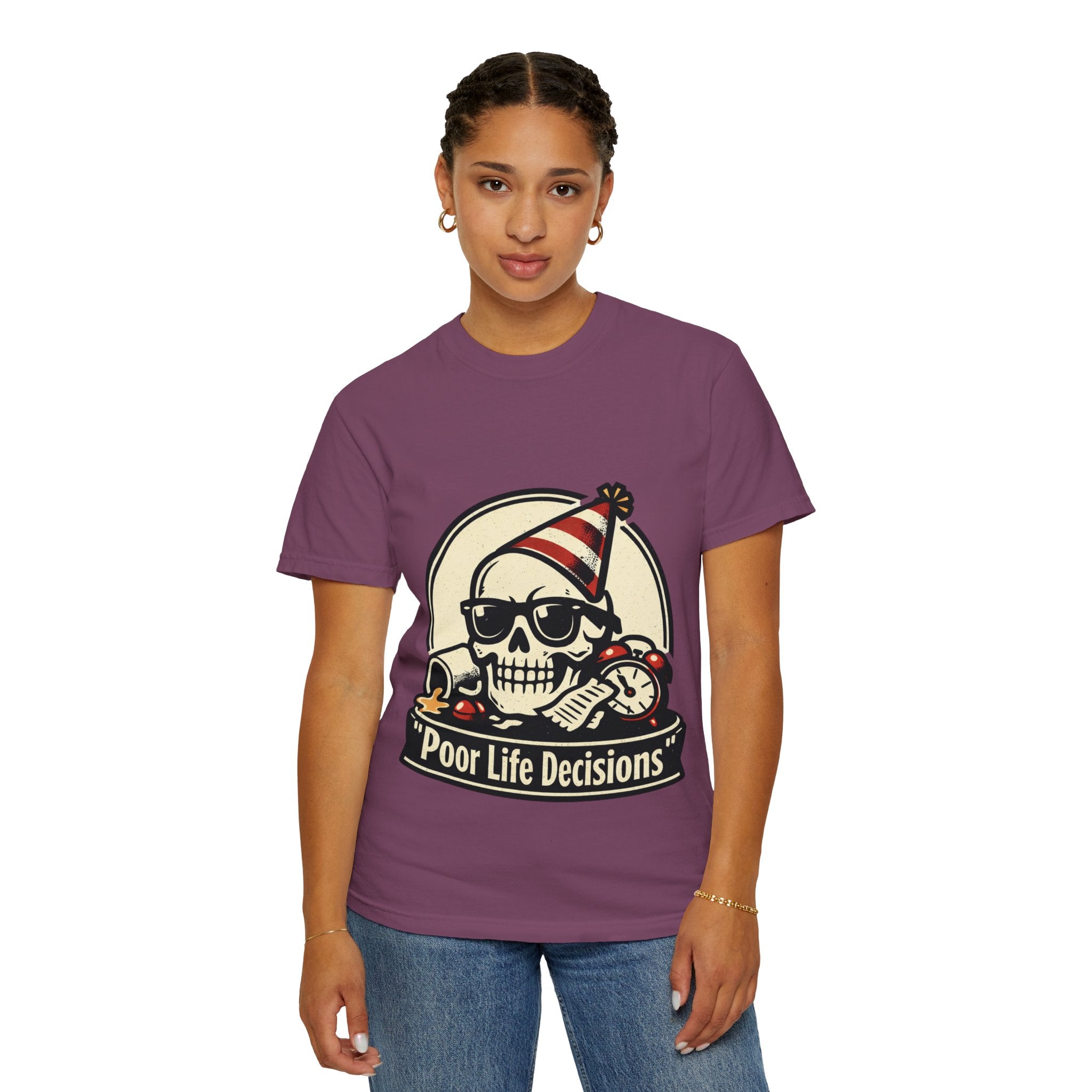 Poor Life Decisions Skull T-Shirt — Funny Party Skull Graphic Tee