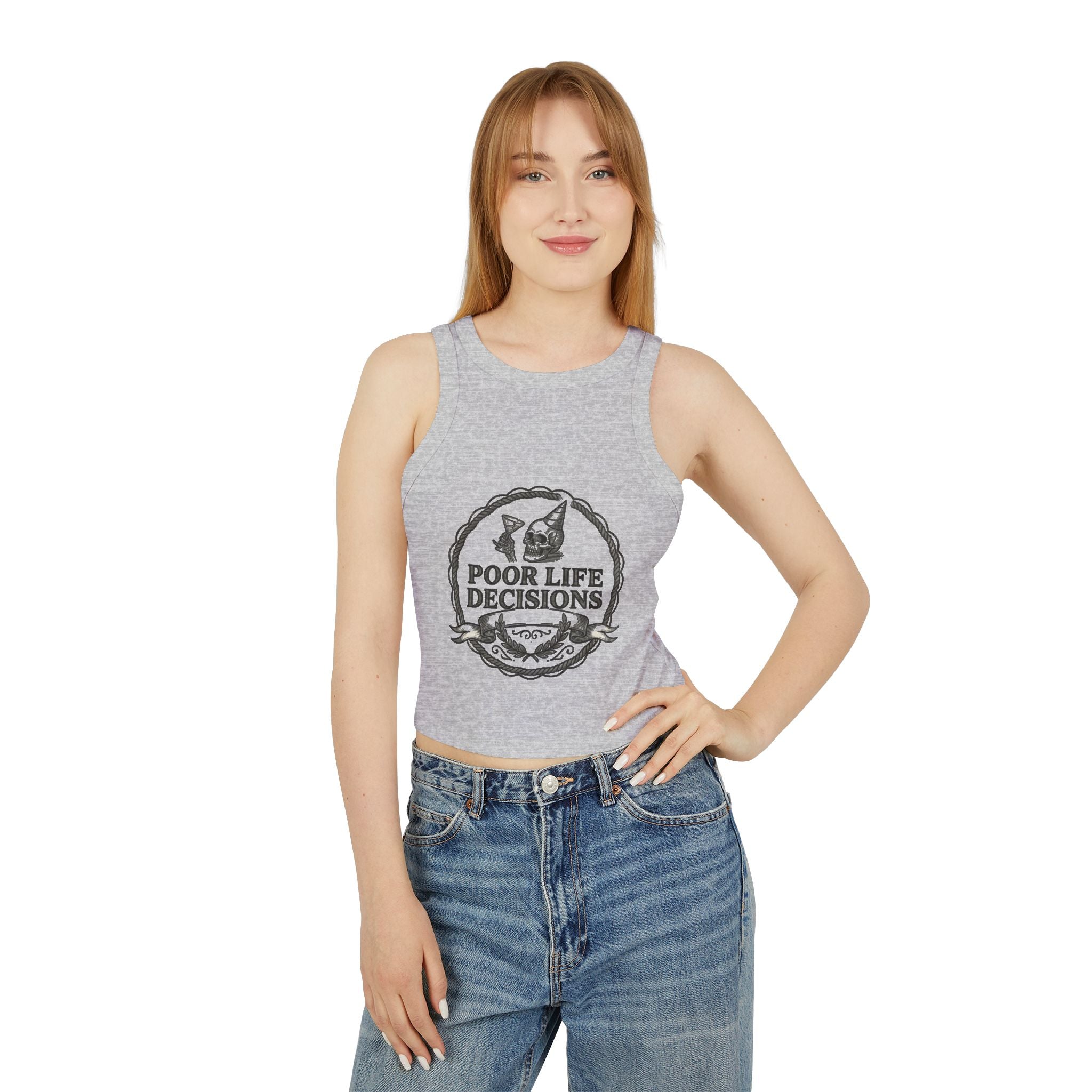 Racer Tank — "Poor Life Decisions" Graphic Crop Tank Top
