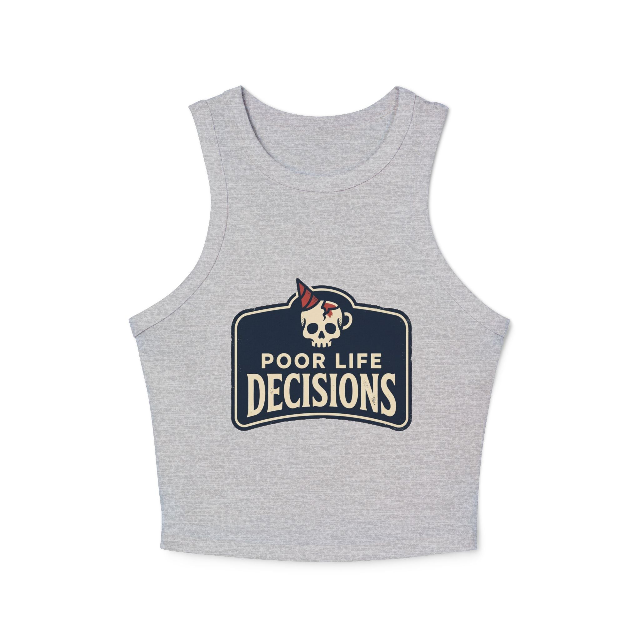Ribbed Racer Tank Top — 'Poor Life Decisions' Skull Patch Graphic