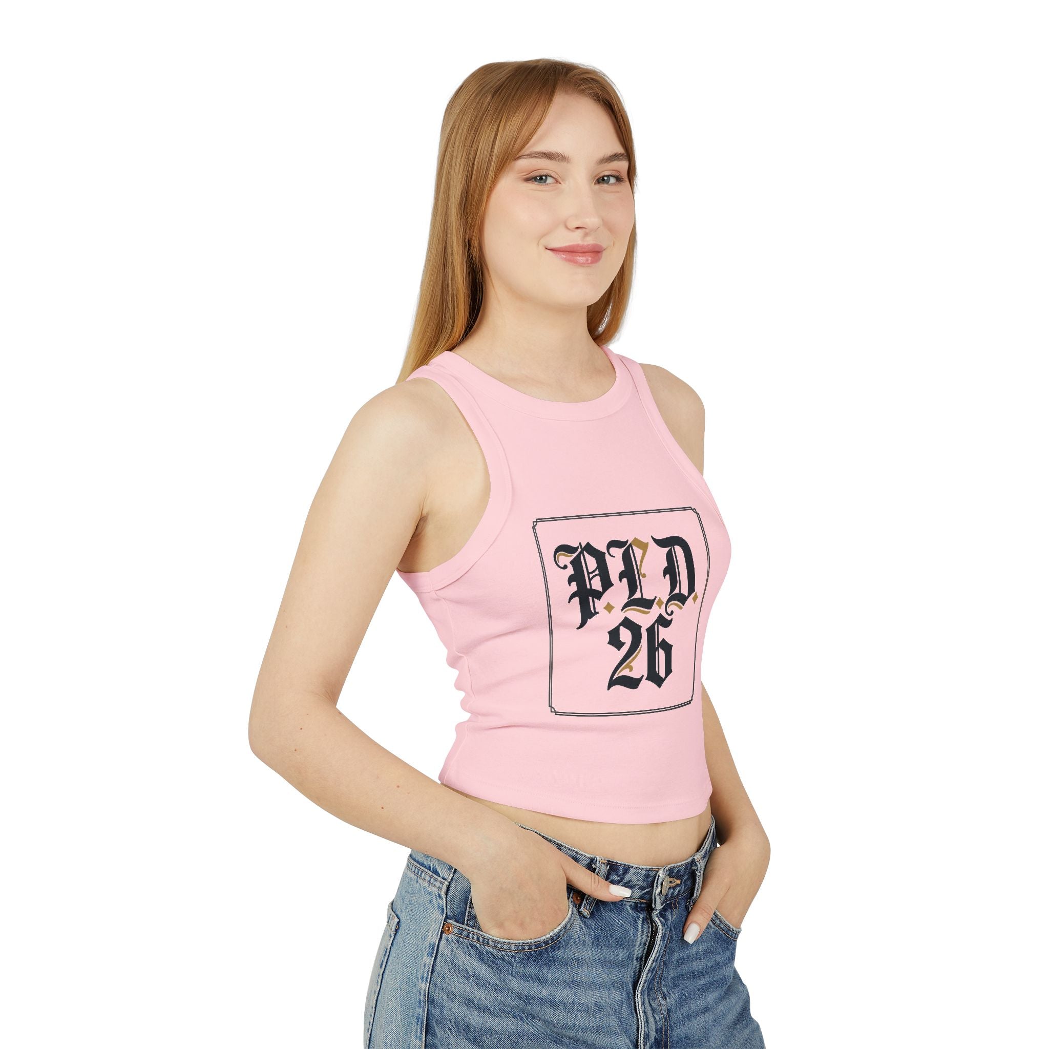 PLD 26 Gothic Crop Tank Top — Women's Racer Ribbed Tank