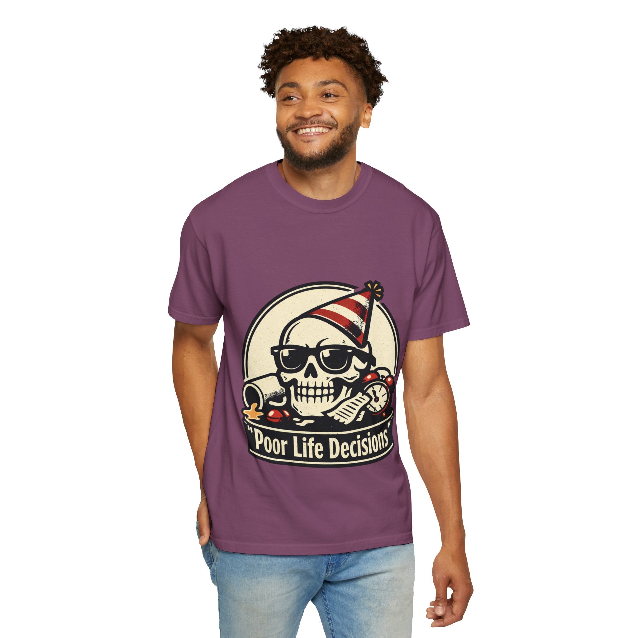 Poor Life Decisions Skull T-Shirt — Funny Party Skull Graphic Tee
