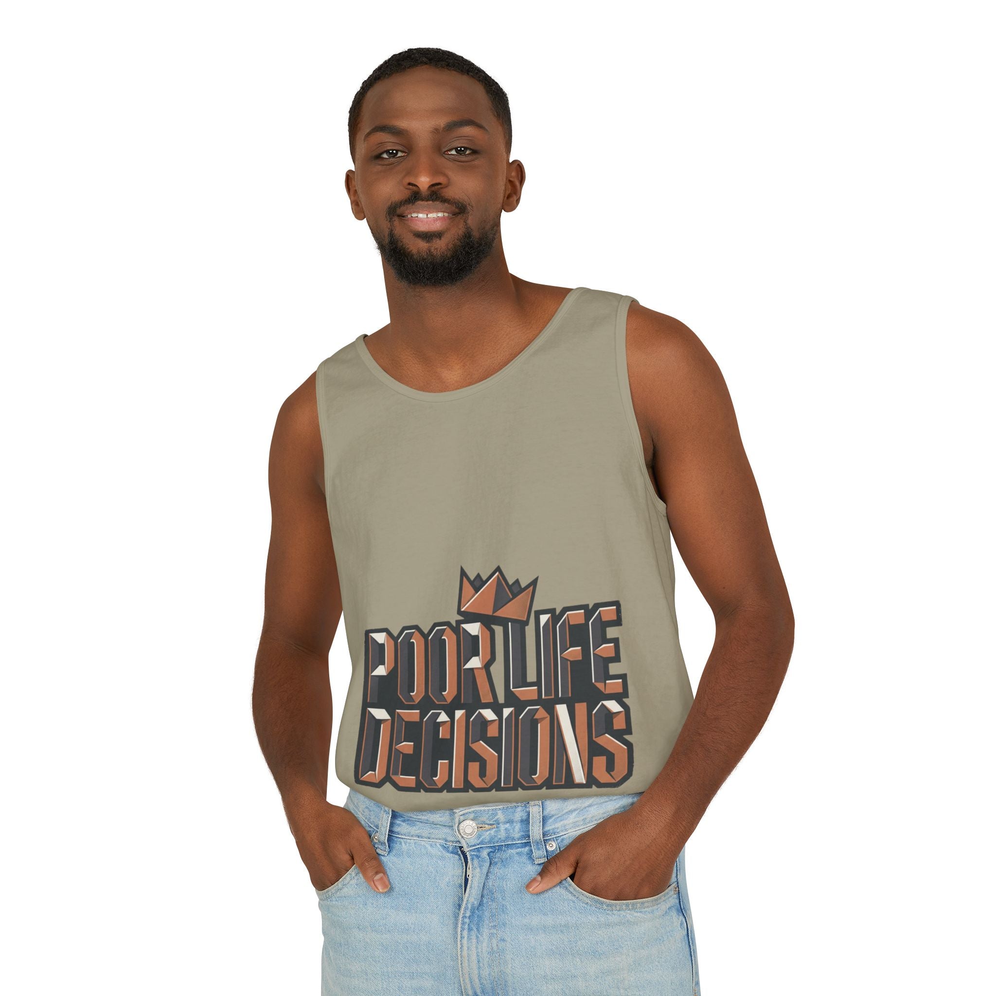 'Poor Life Decisions' Graphic Tank Top — Funny Typography Crown Summer Tee