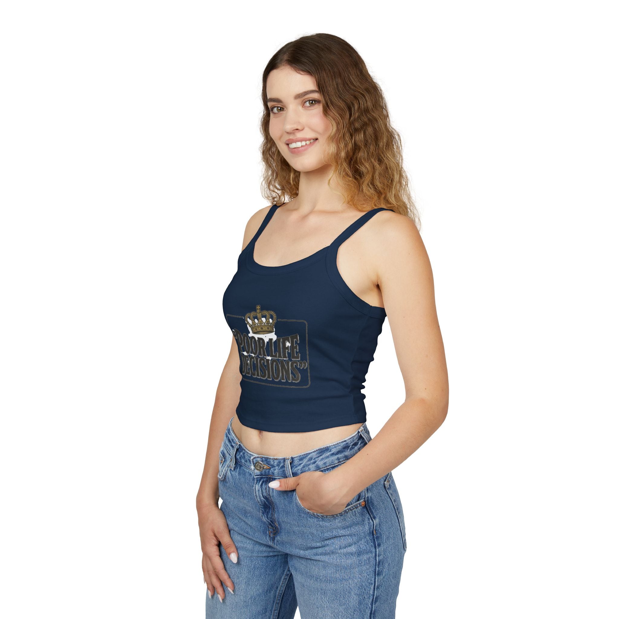 Spaghetti Tank Top — "Poor Life Decisions" Crown Graphic Crop