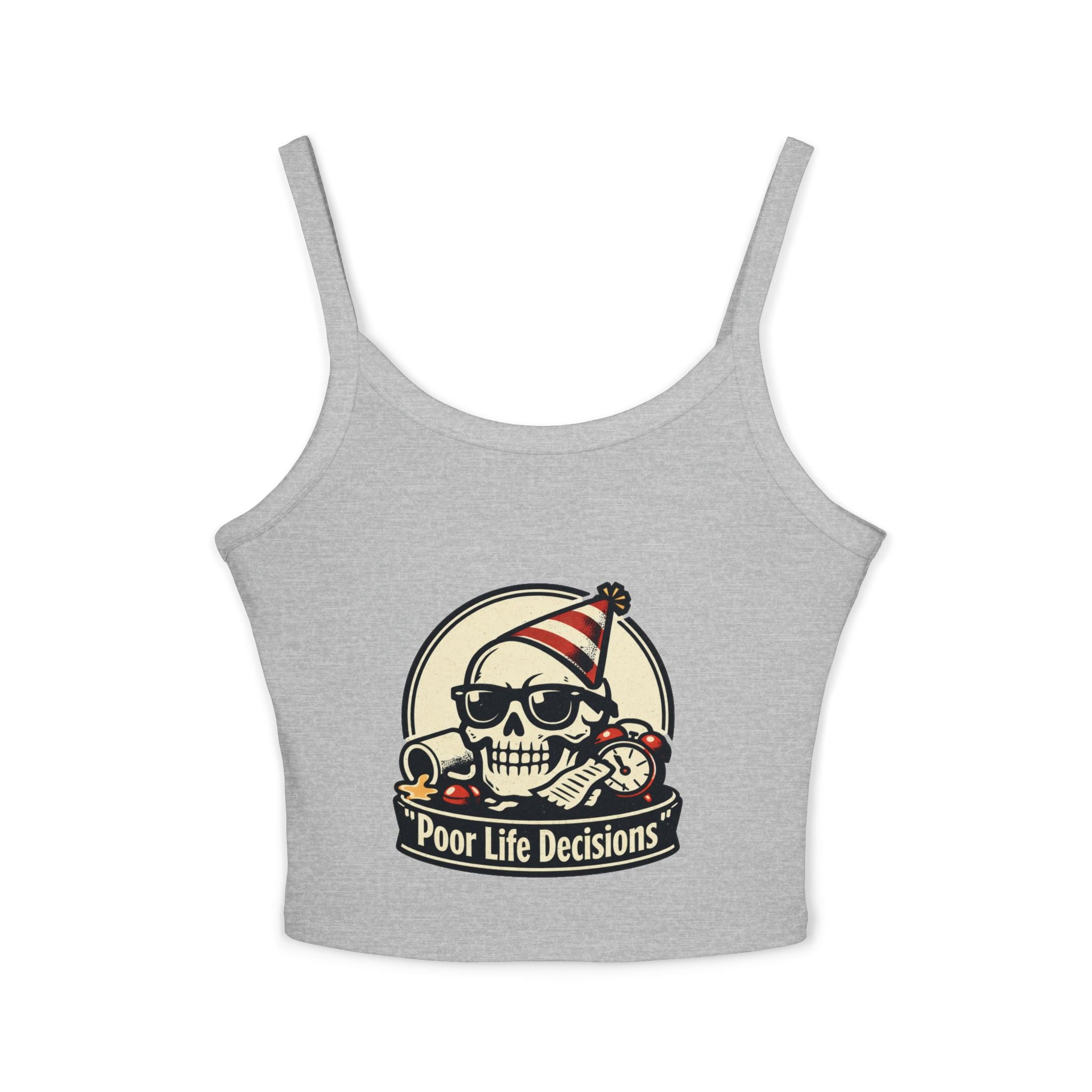 Skull Party Tank Top — "Poor Life Decisions" Graphic Crop