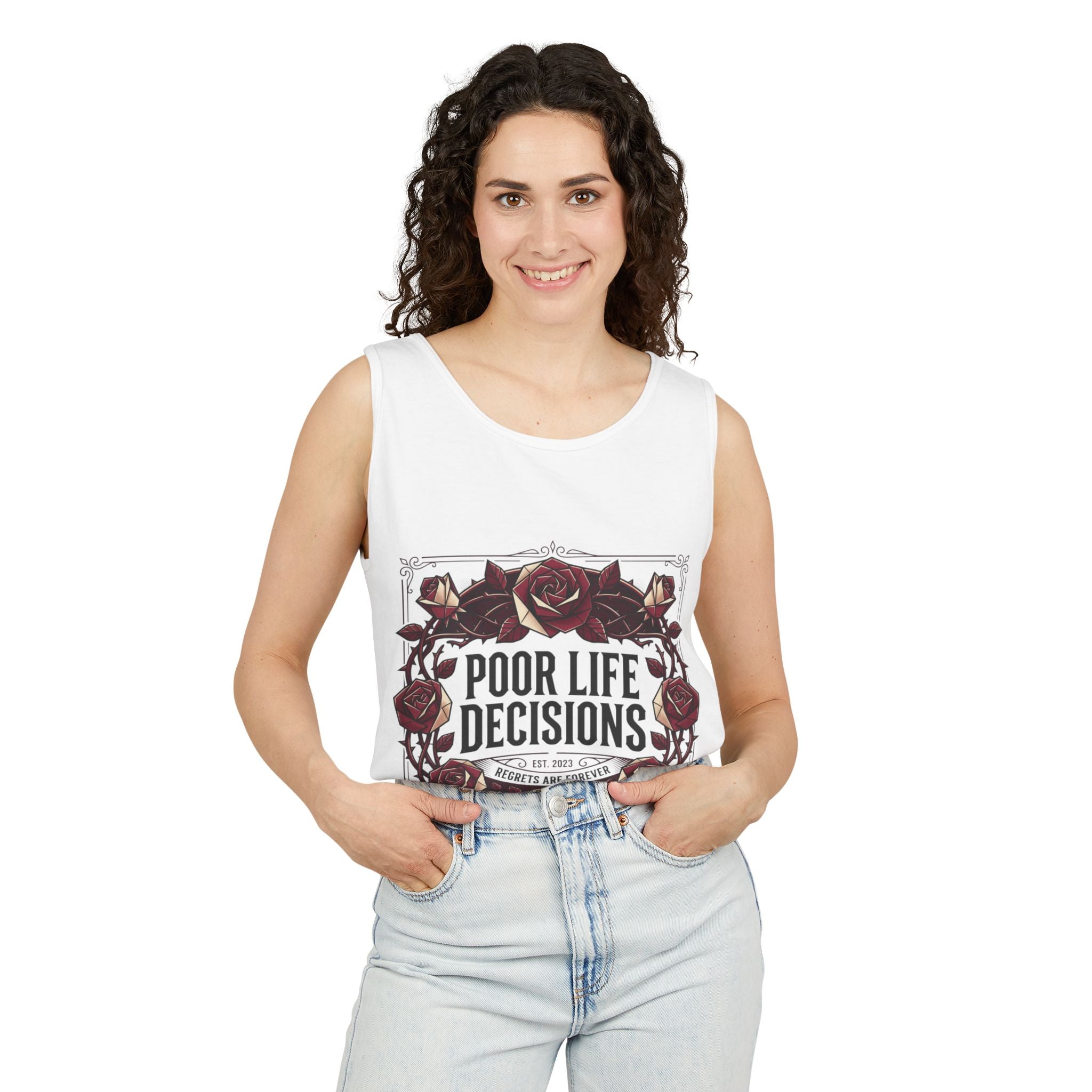 Poor Life Decisions Floral Tank Top — Funny Rose Graphic Tank