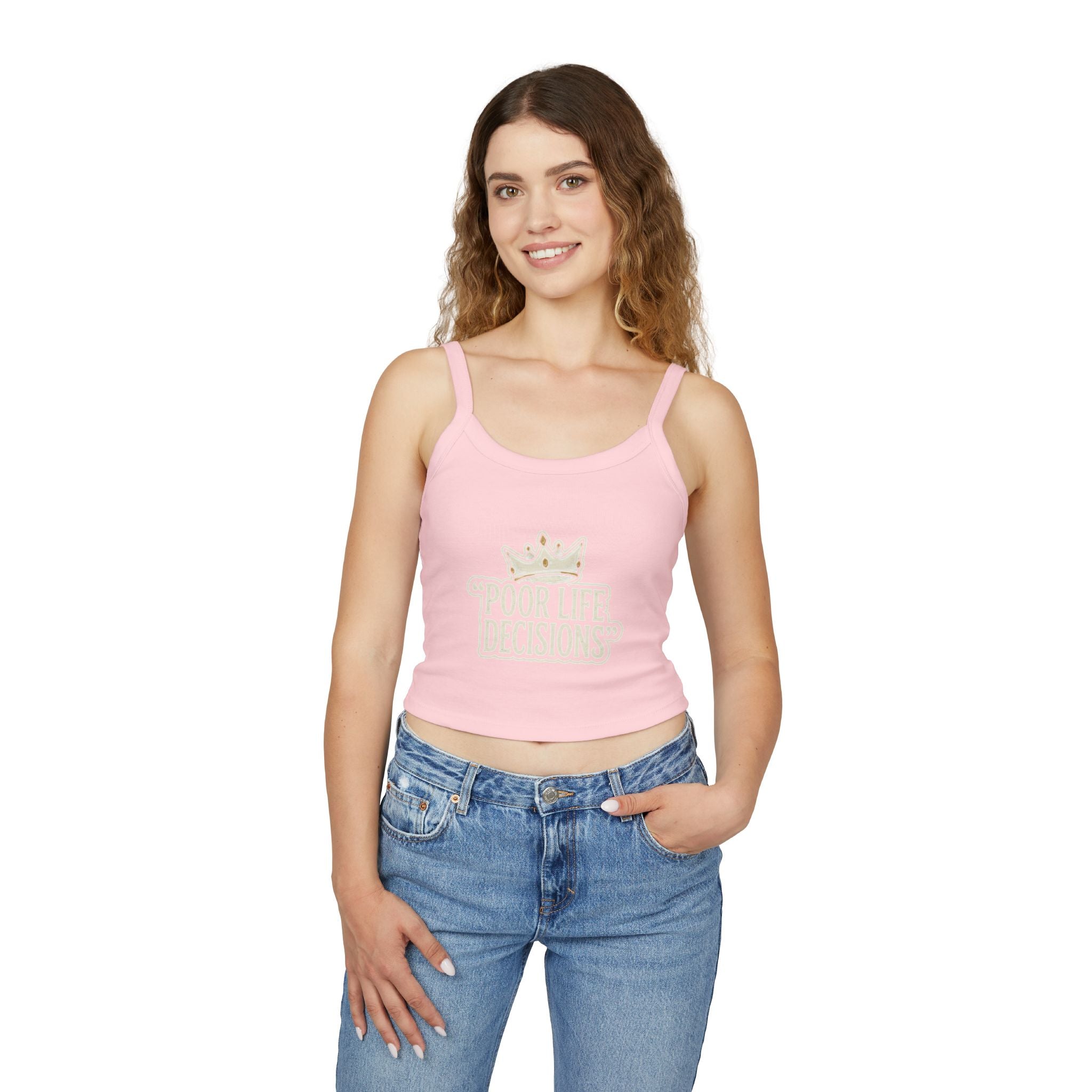 Spaghetti Tank Top — "Poor Life Decisions" Crown Graphic