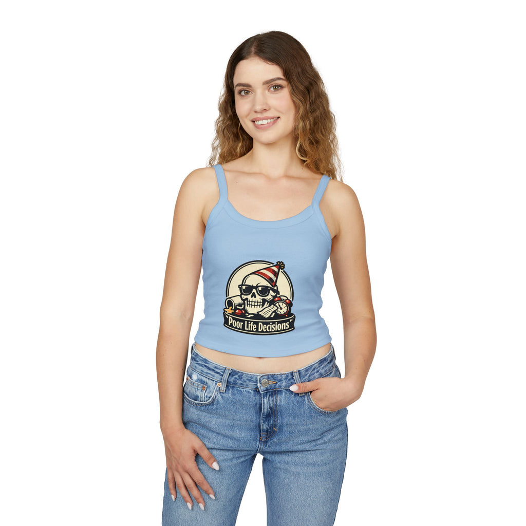 Skull Party Tank Top — "Poor Life Decisions" Graphic Crop