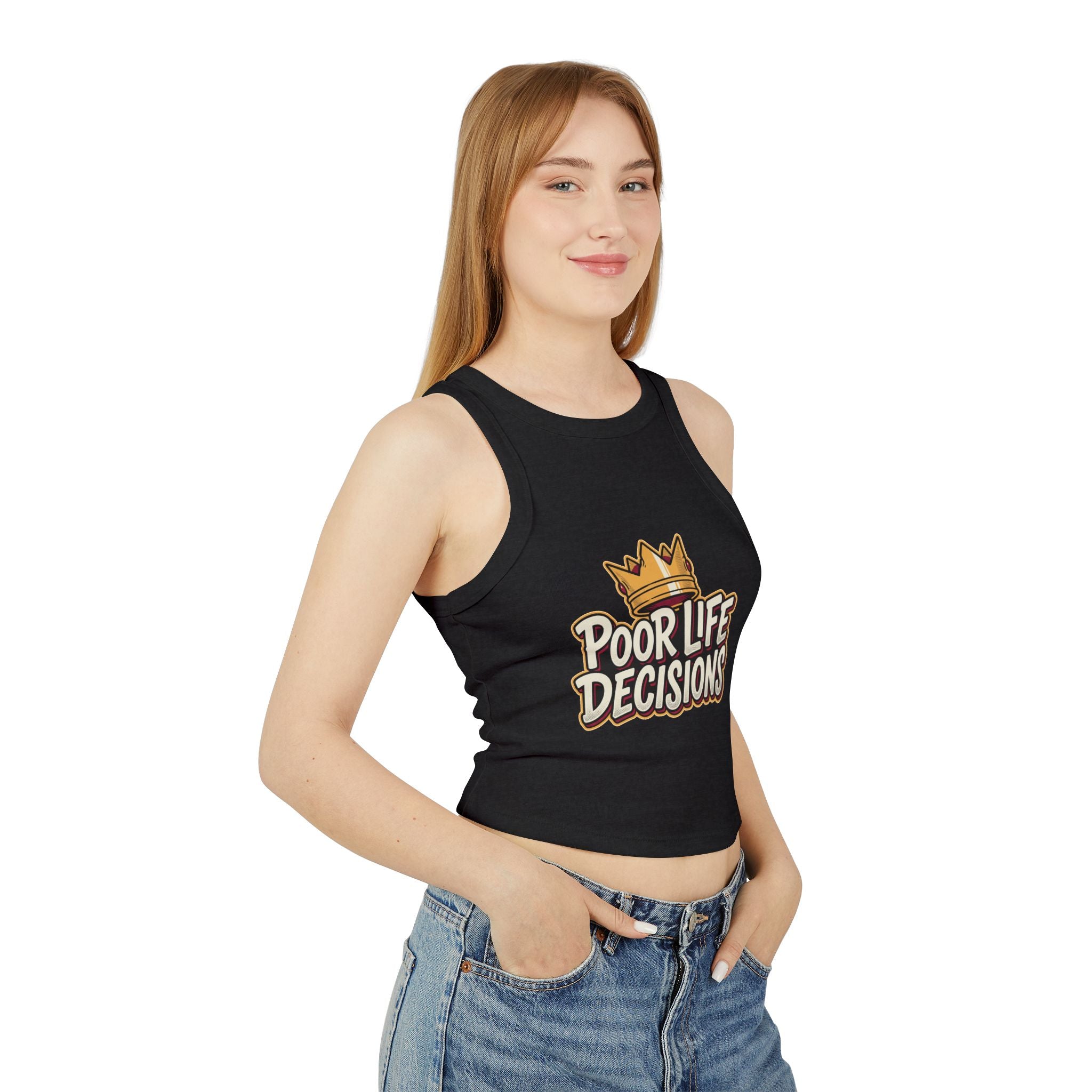 Racer Tank Top — "Poor Life Decisions" Crown Graphic