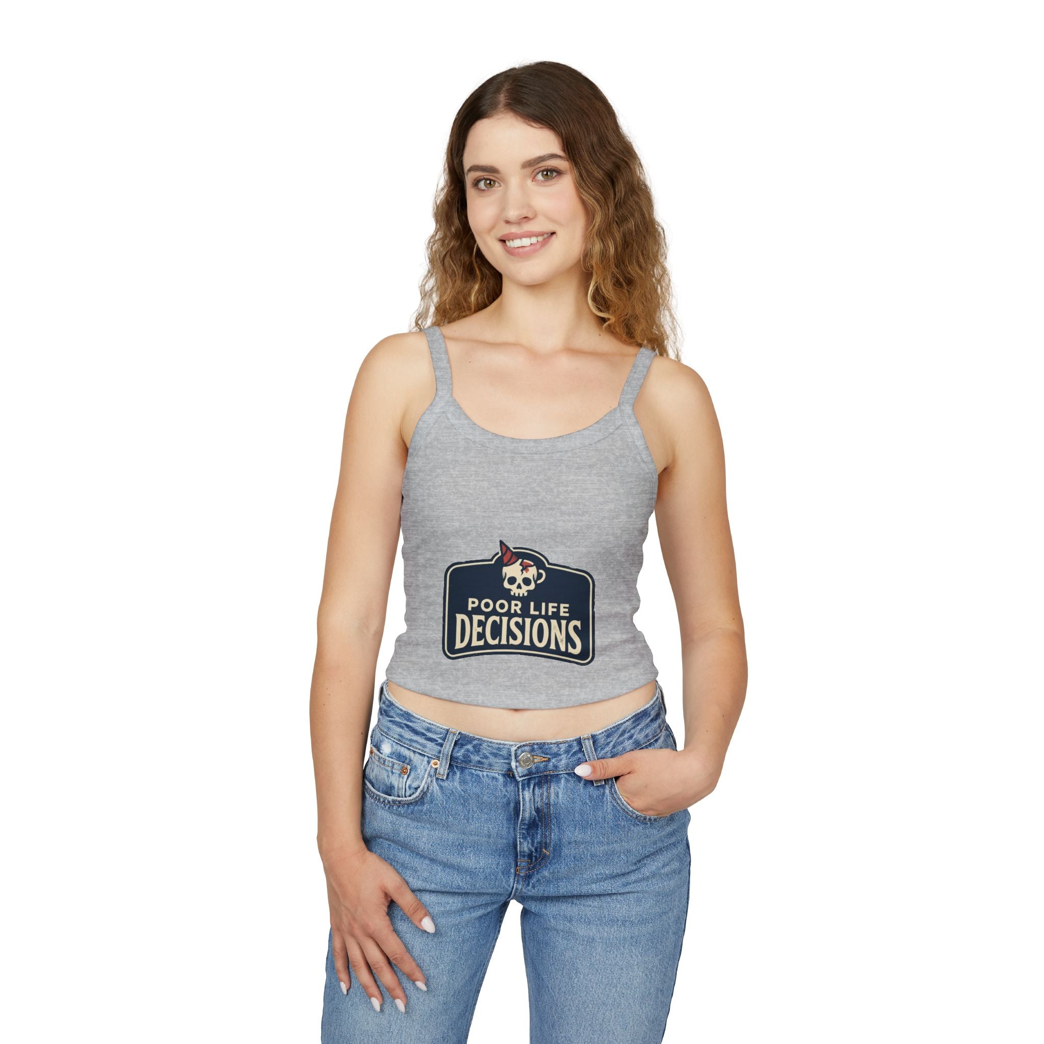 Spaghetti Tank Top — "Poor Life Decisions" Skull Graphic
