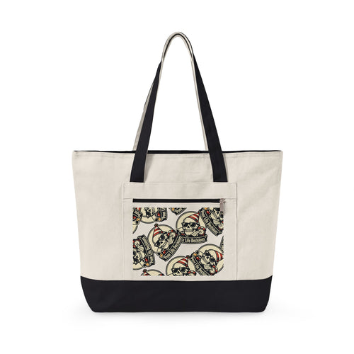 Canvas Tote - "Poor Life Decisions" Skull Beach Design