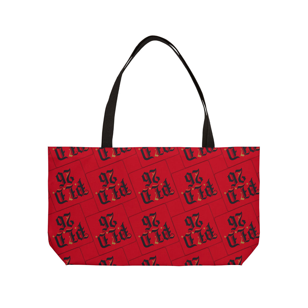 Weekender Tote Bag – Red Plaid 'WLD 26' Pattern Carryall