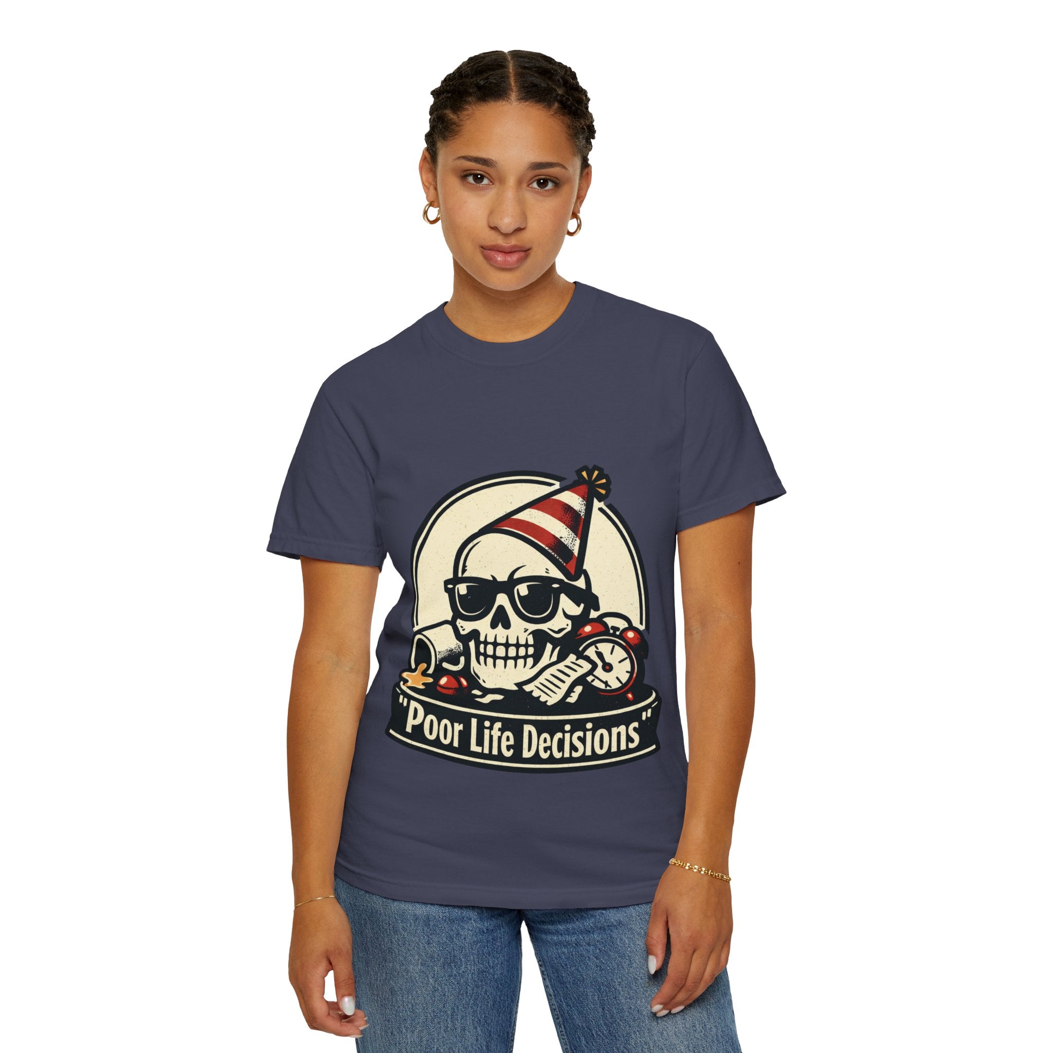 Poor Life Decisions Skull T-Shirt — Funny Party Skull Graphic Tee