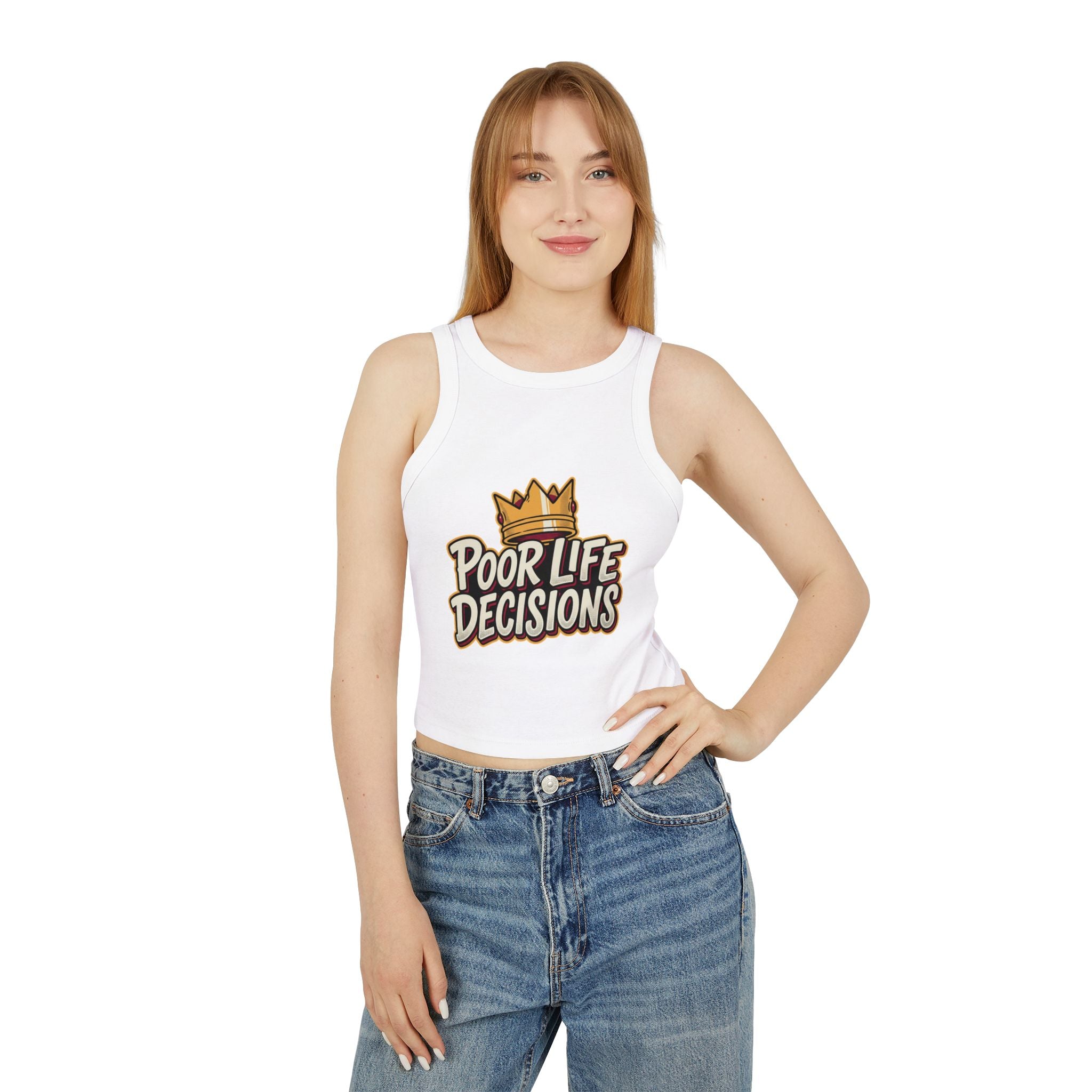 Racer Tank Top — "Poor Life Decisions" Crown Graphic
