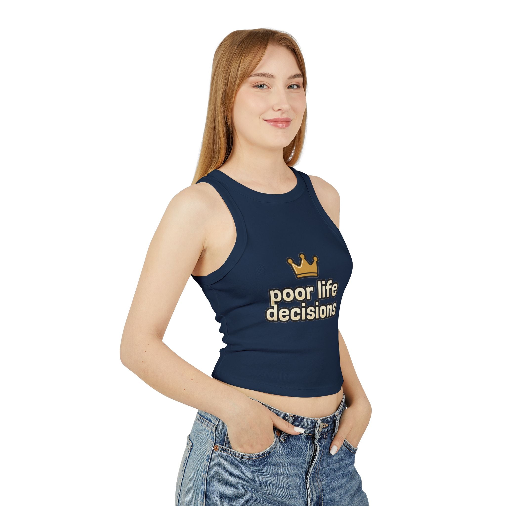 Racer Tank – "poor life decisions" Crown Graphic Cropped Tank