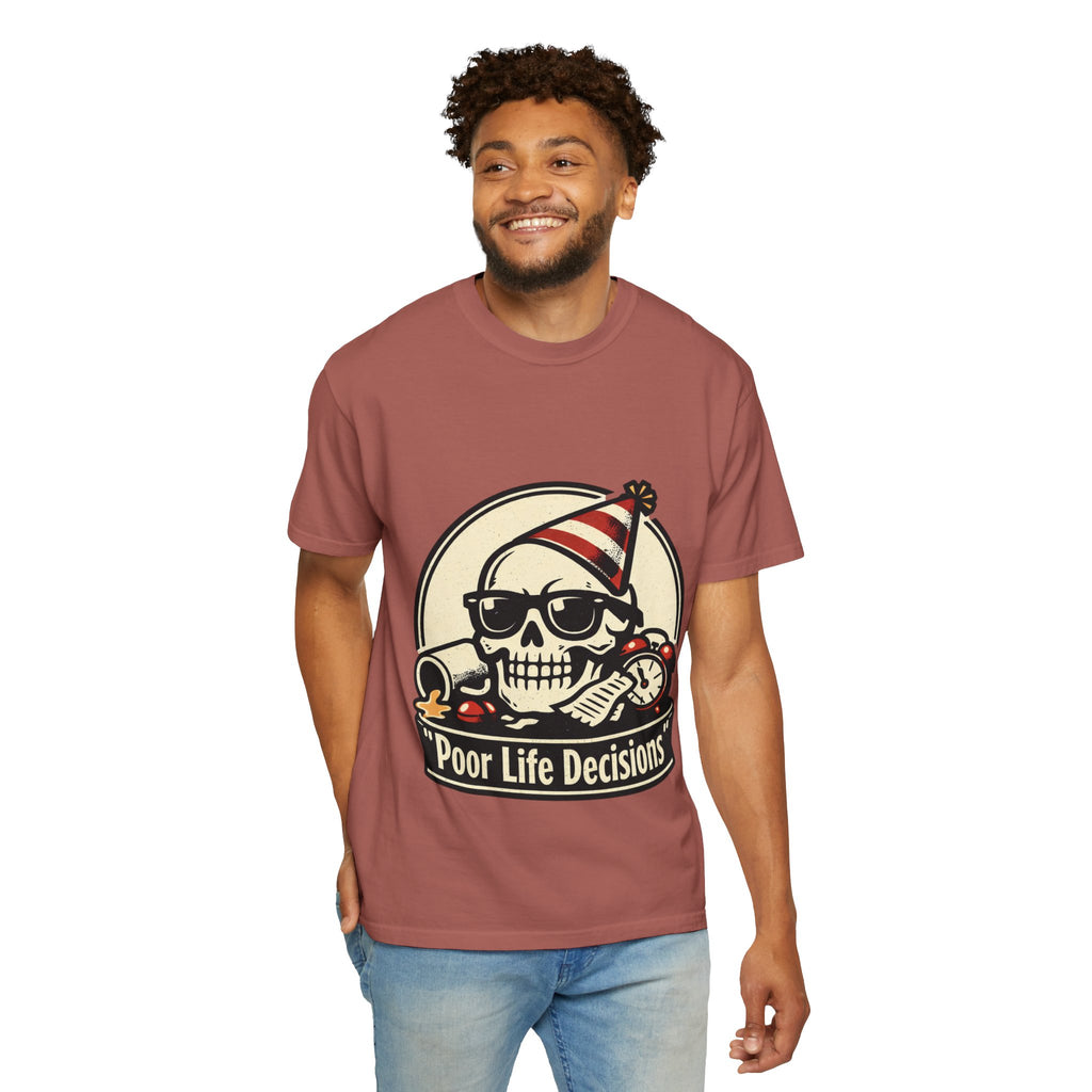 Poor Life Decisions Skull T-Shirt — Funny Party Skull Graphic Tee