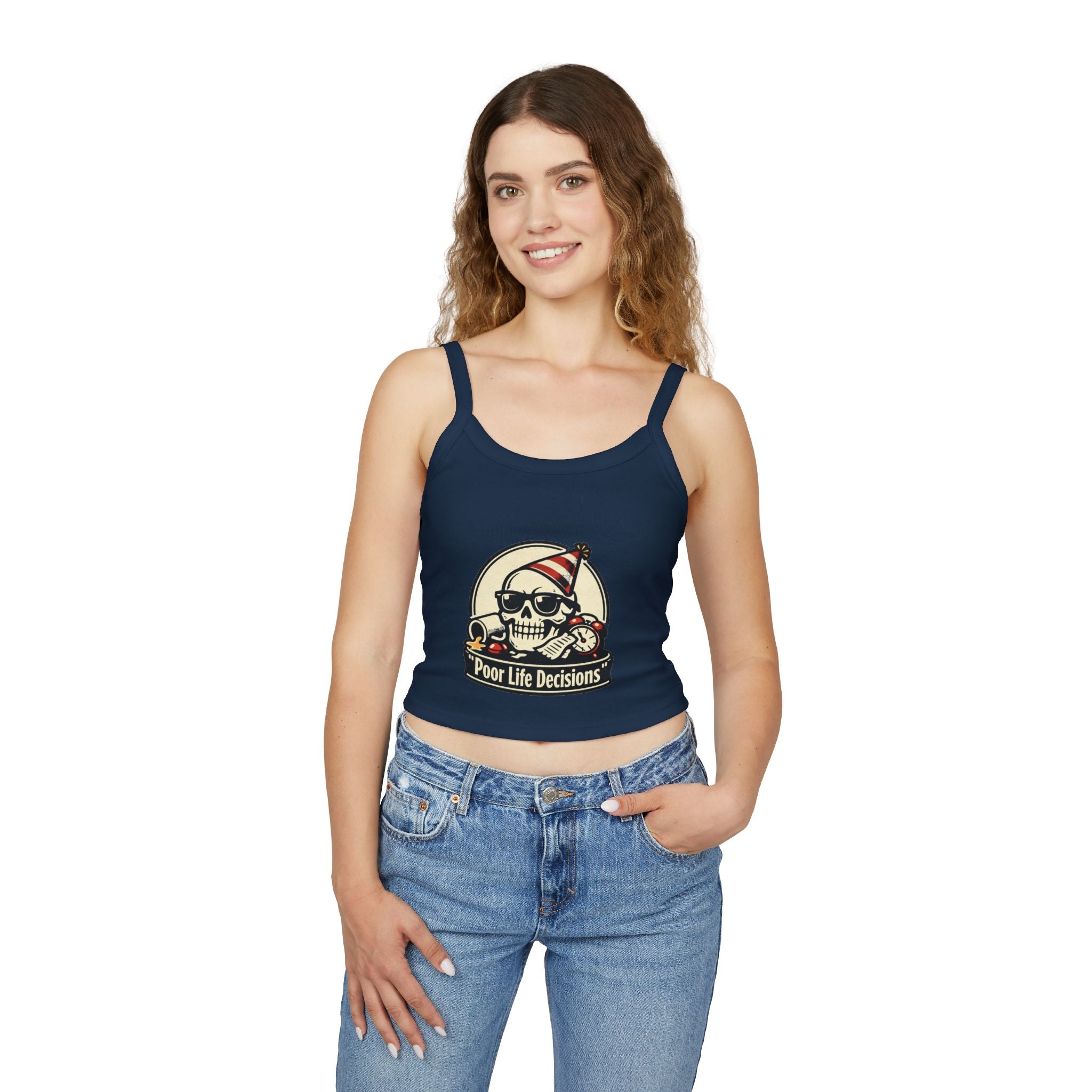 Skull Party Tank Top — "Poor Life Decisions" Graphic Crop