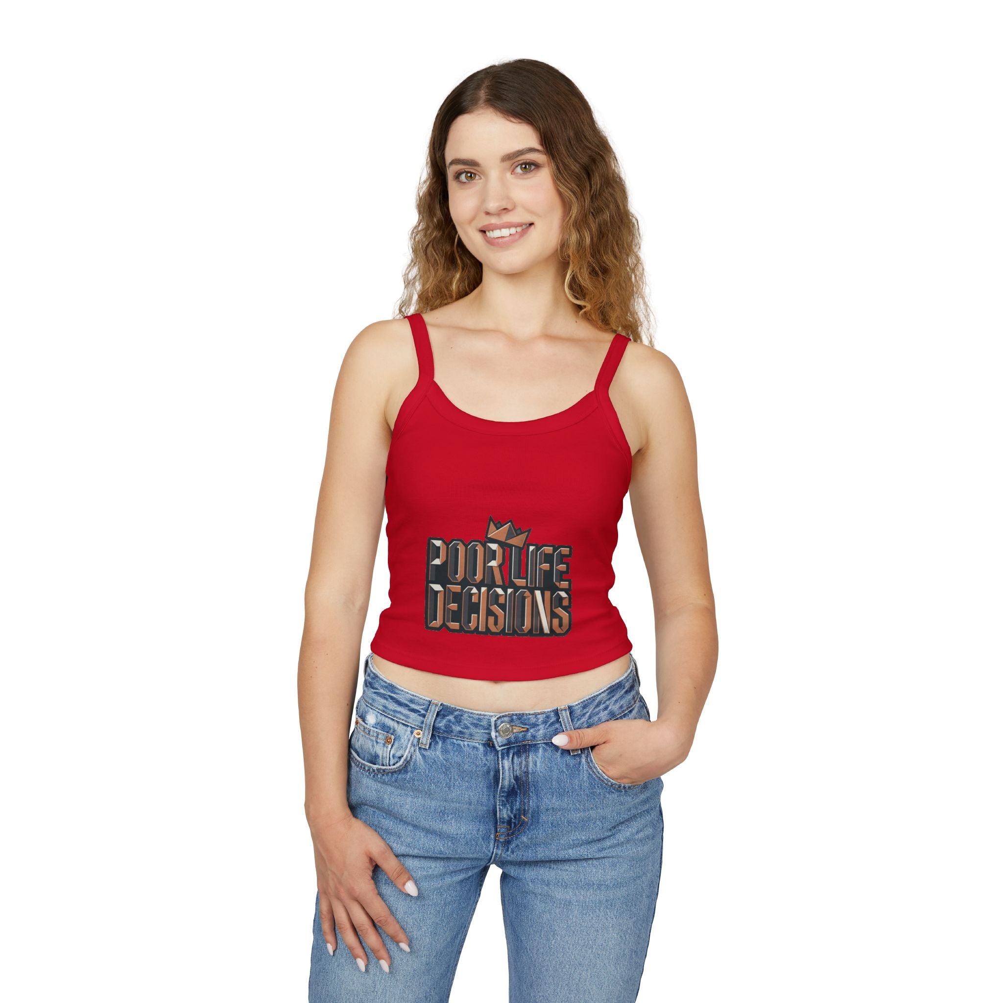 Spaghetti Tank Top — 'Poor Life Decisions' Graphic Crop Top