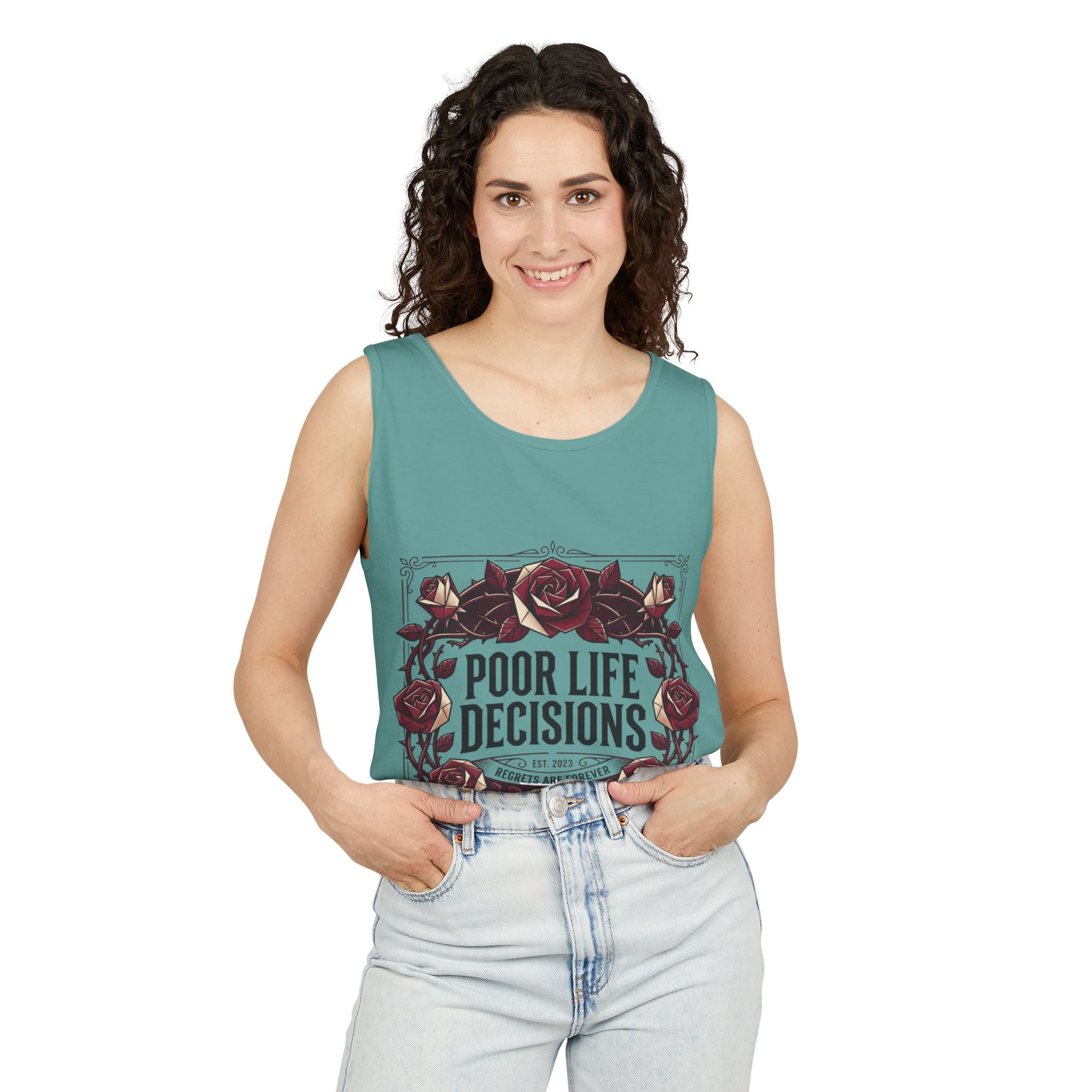 Poor Life Decisions Floral Tank Top — Funny Rose Graphic Tank