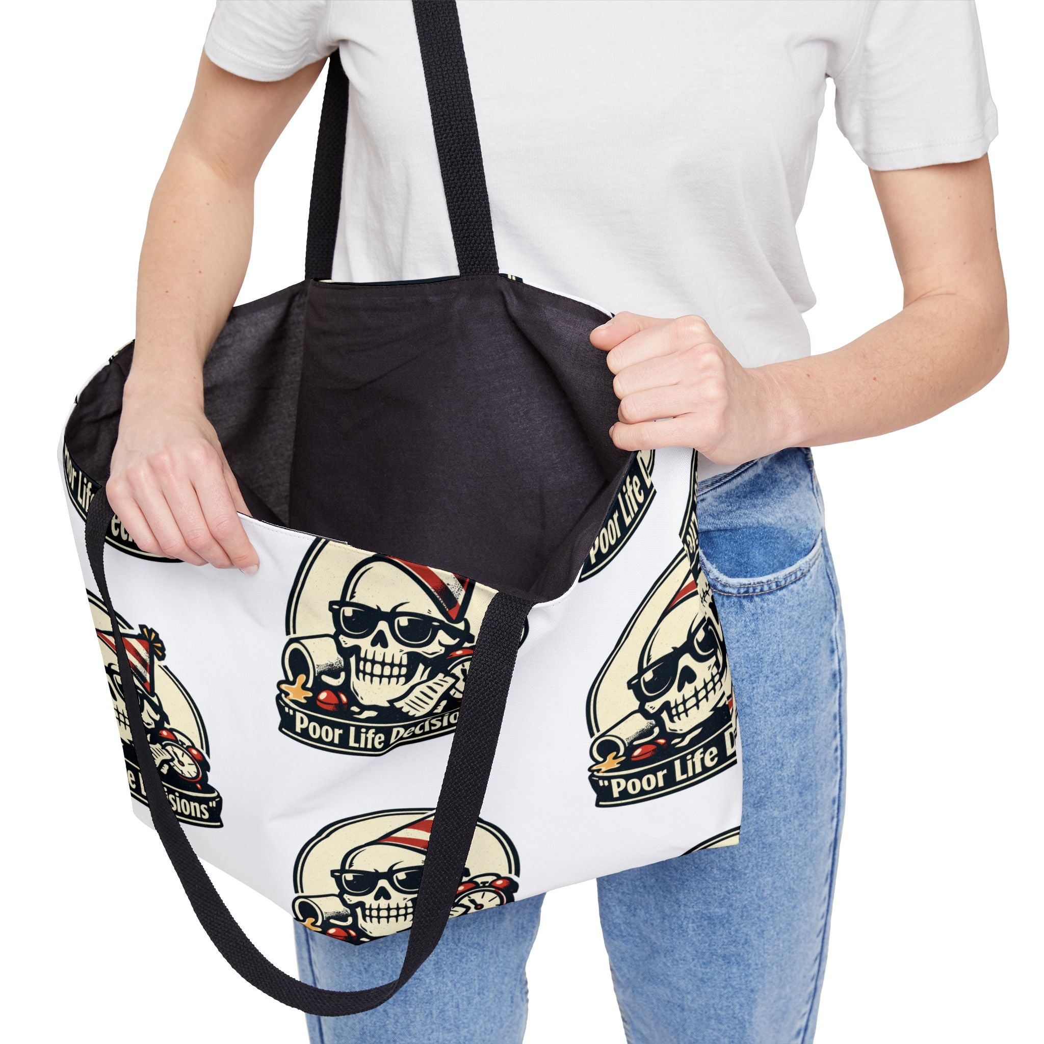 Weekender Tote Bag — 'Poor Life Decisions' Skull Beach Tote
