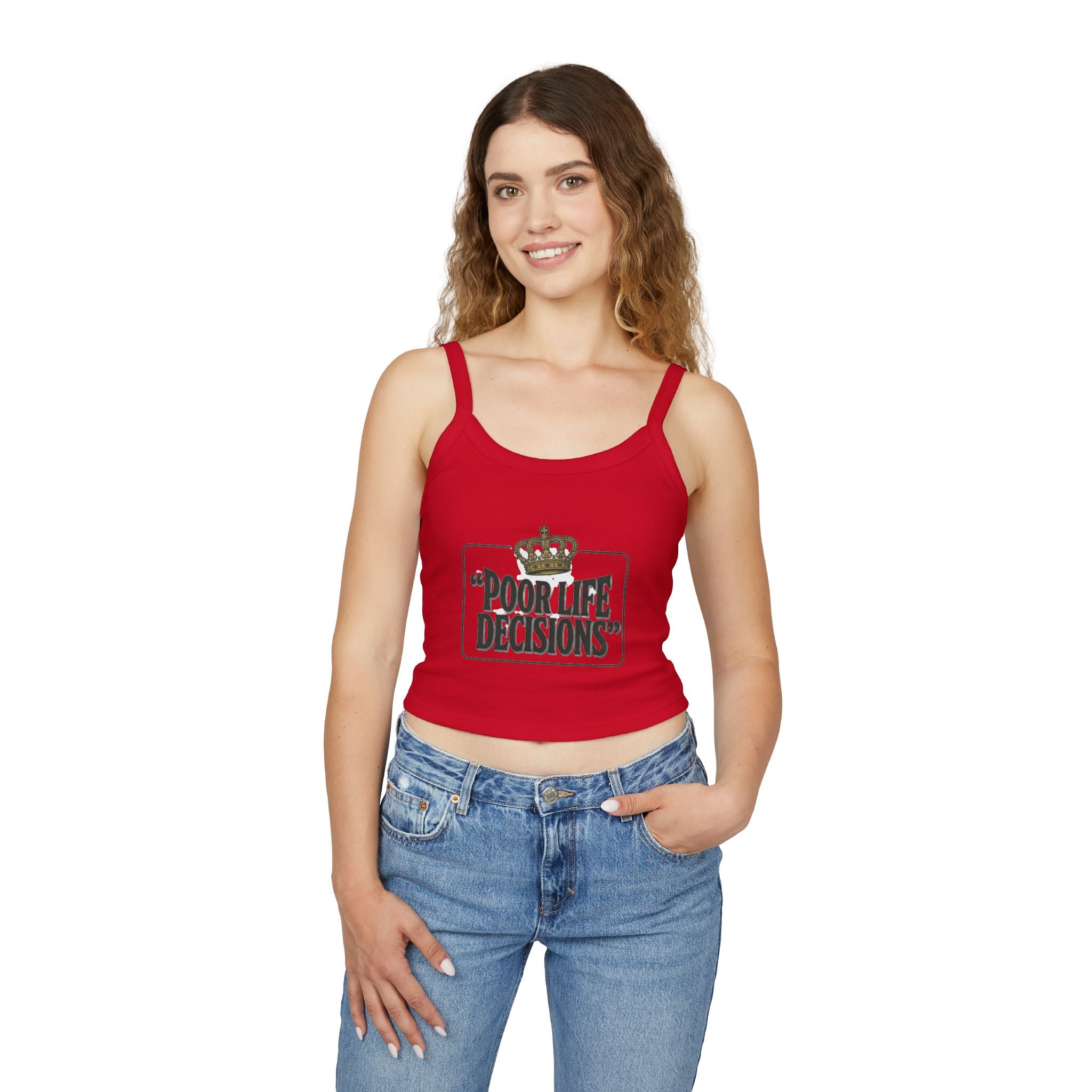 Spaghetti Tank Top — "Poor Life Decisions" Crown Graphic Crop