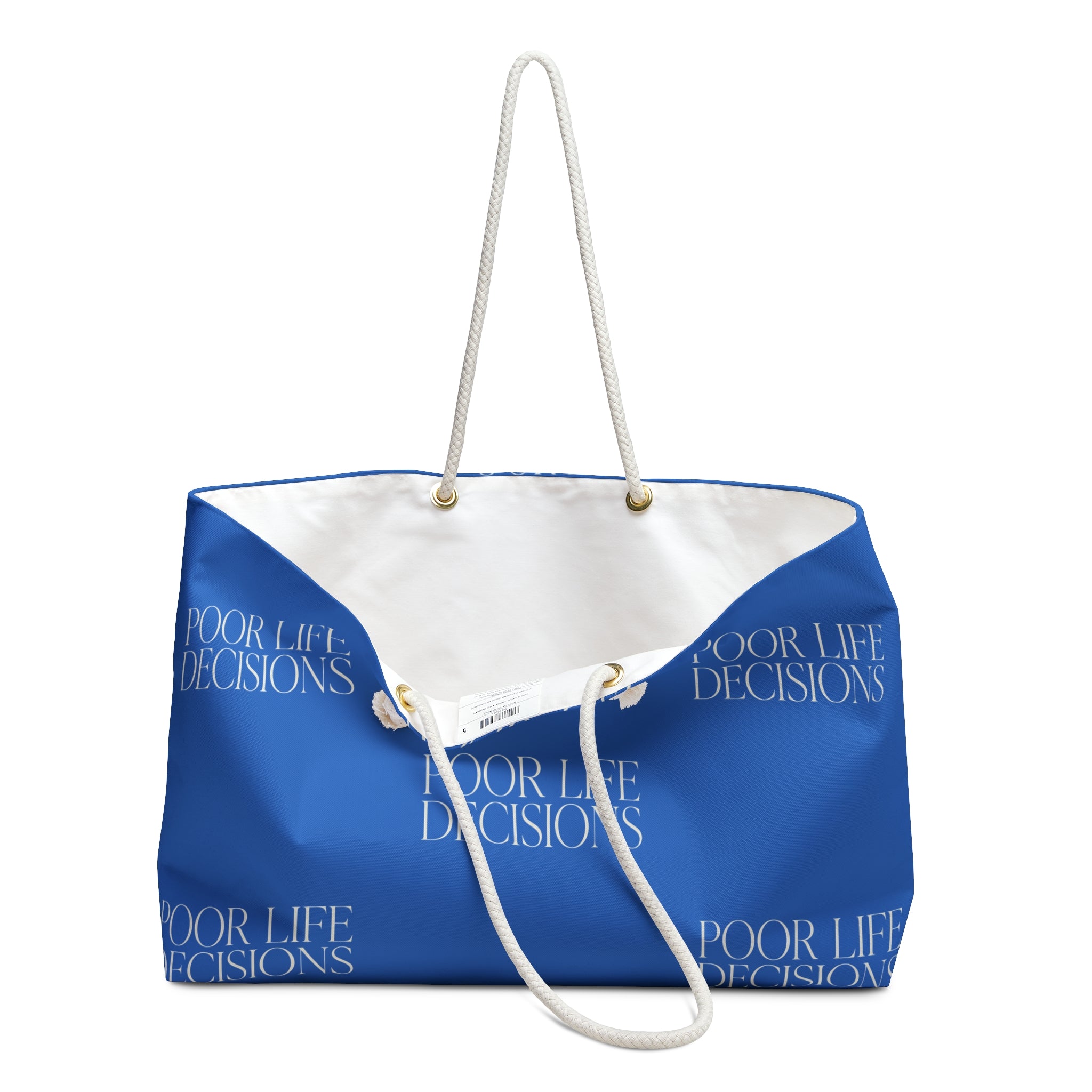Weekender Bag — "Poor Life Decisions" Blue Travel Tote