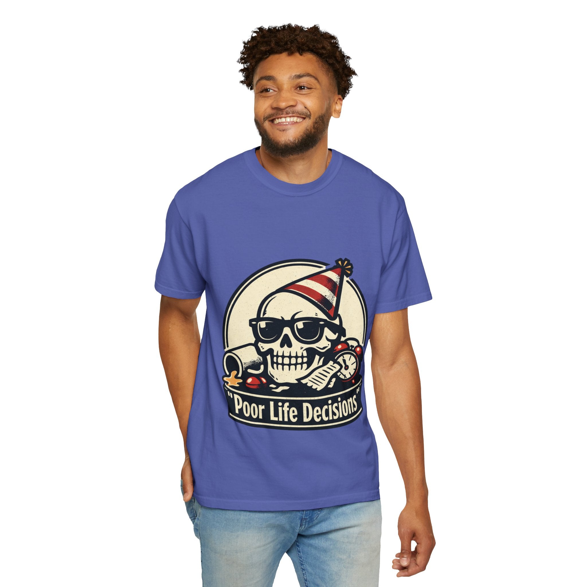 Poor Life Decisions Skull T-Shirt — Funny Party Skull Graphic Tee