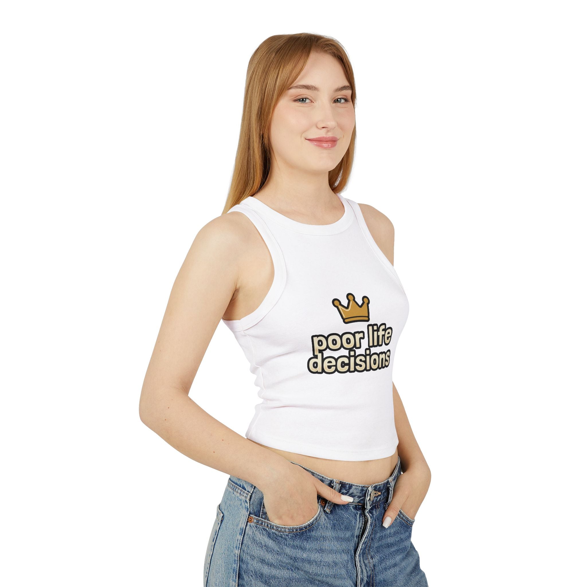 Racer Tank – "poor life decisions" Crown Graphic Cropped Tank