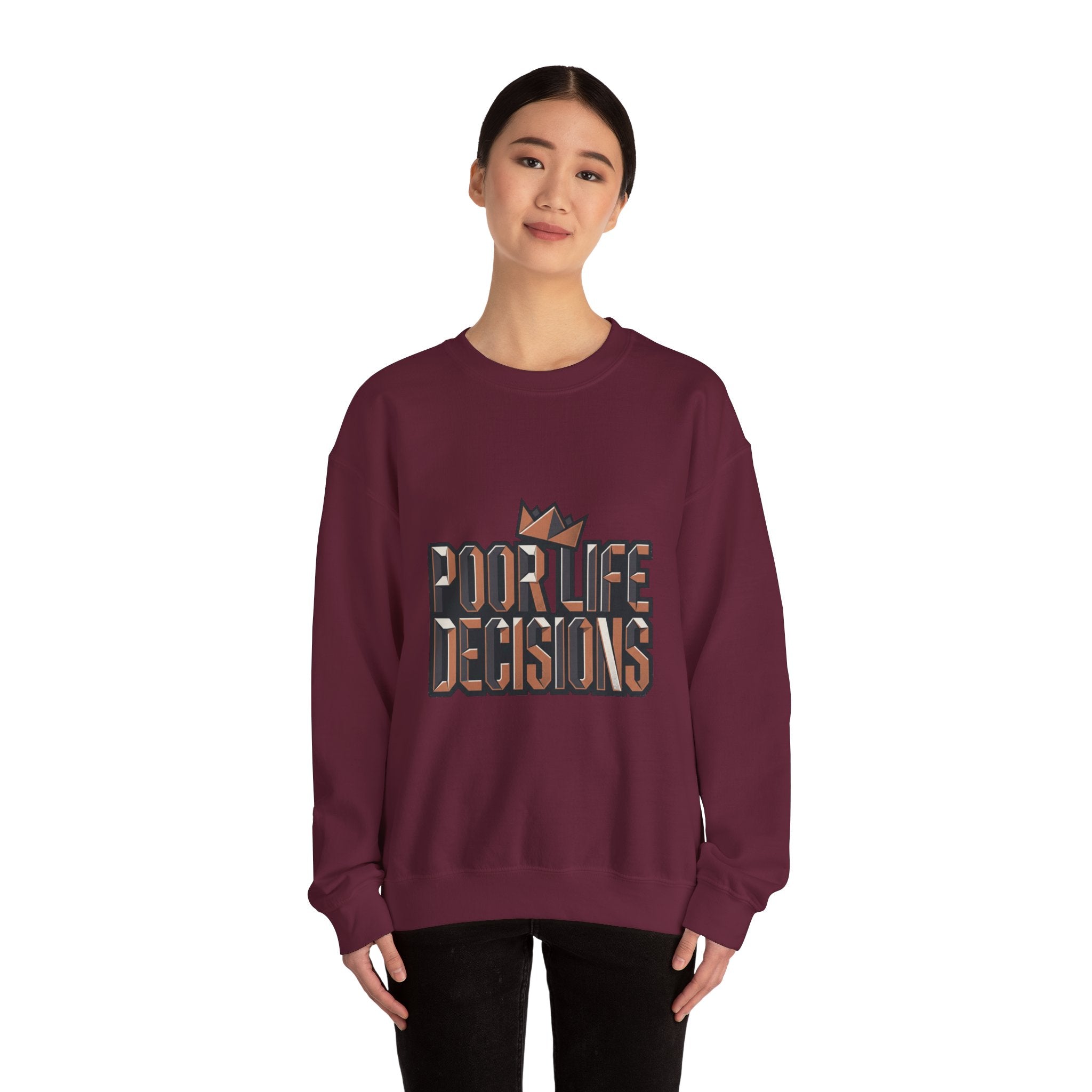 Crewneck Sweatshirt — 'Poor Life Decisions' Retro Crown Graphic