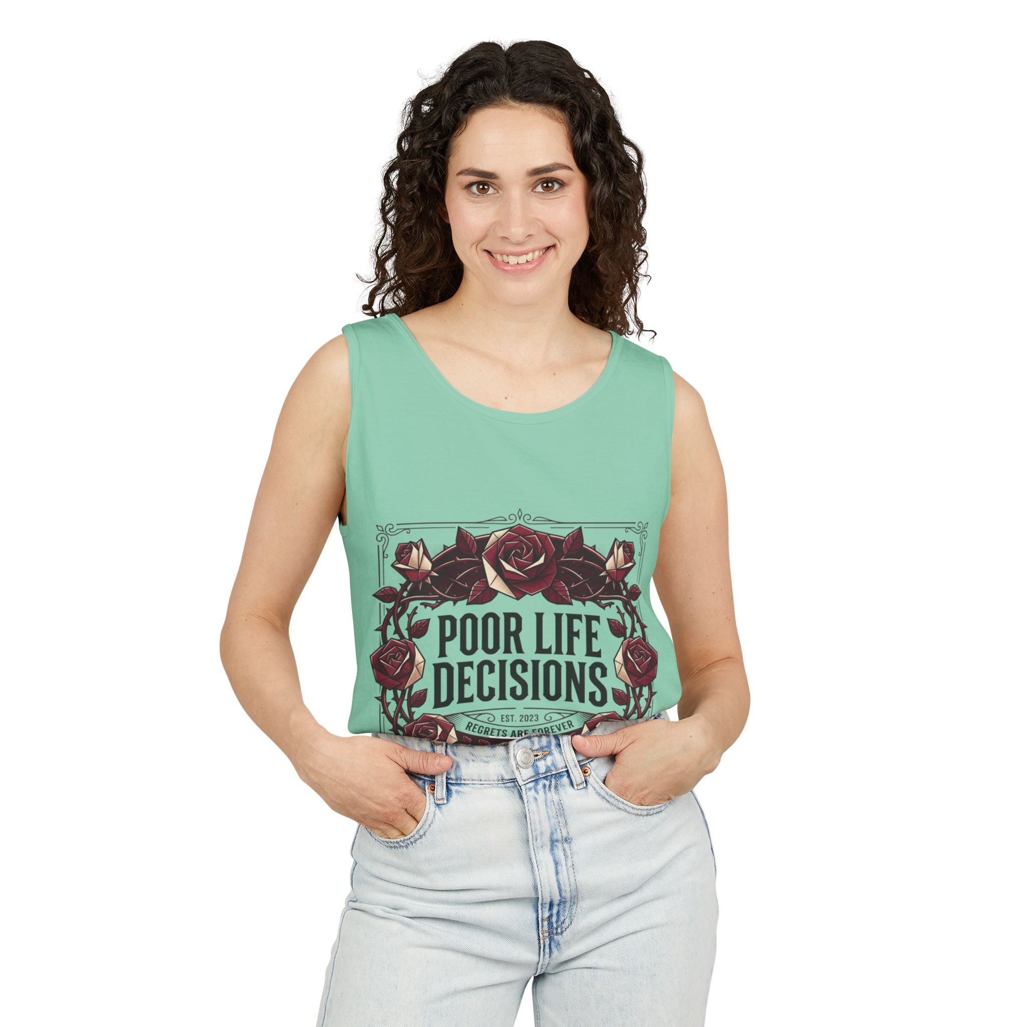 Poor Life Decisions Floral Tank Top — Funny Rose Graphic Tank