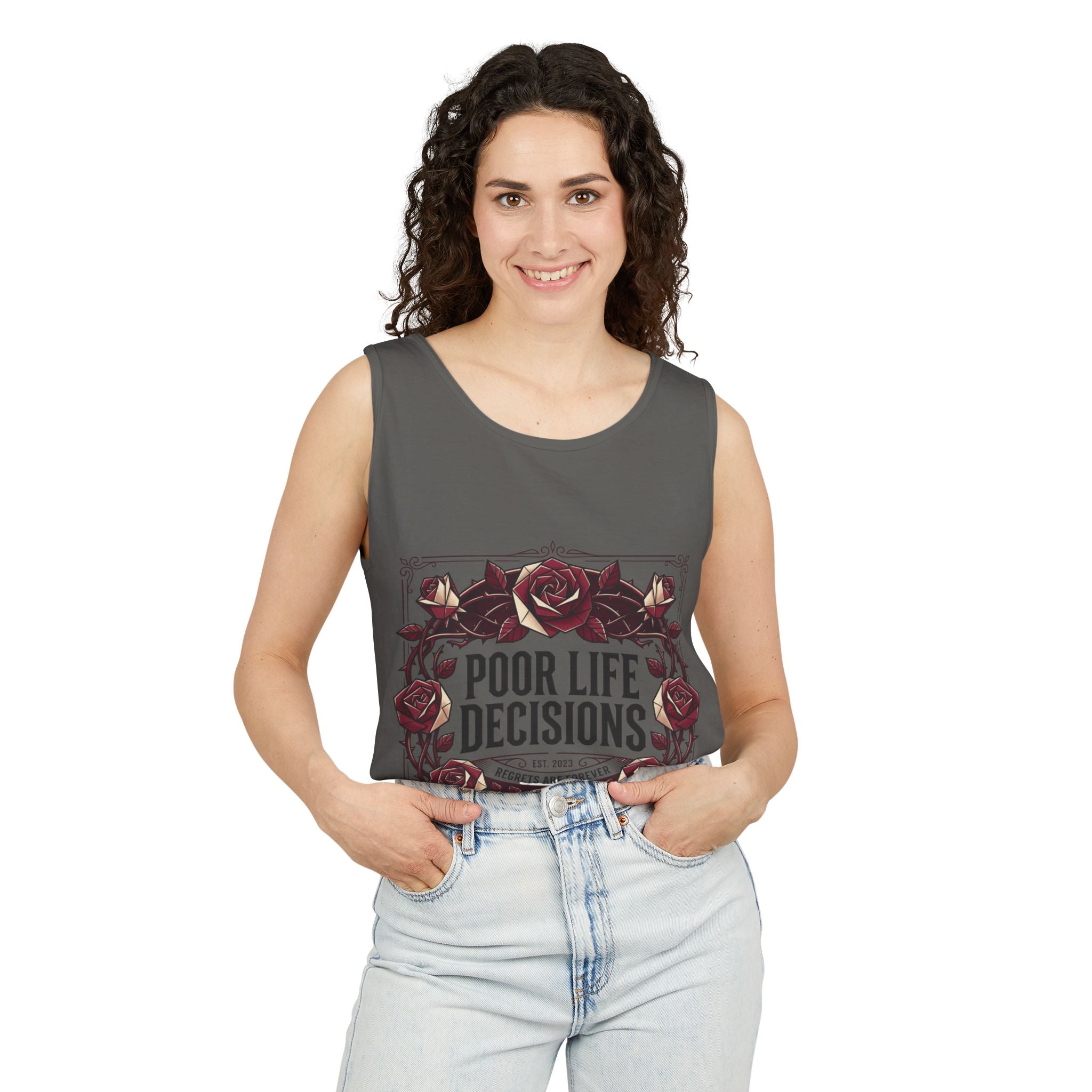 Poor Life Decisions Floral Tank Top — Funny Rose Graphic Tank