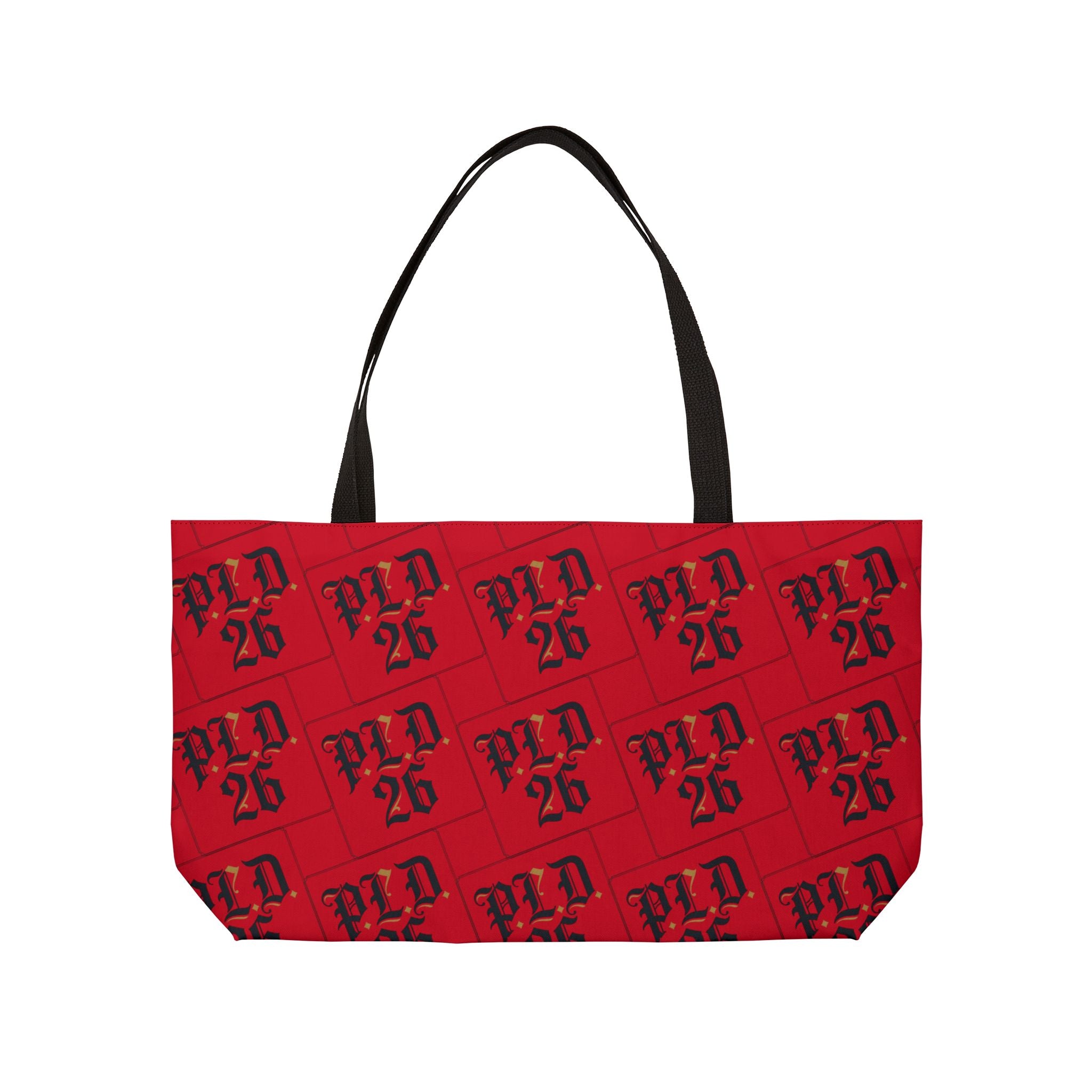 Weekender Tote Bag – Red Plaid 'WLD 26' Pattern Carryall