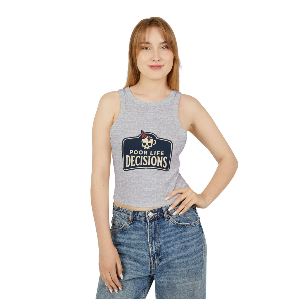 Ribbed Racer Tank Top — 'Poor Life Decisions' Skull Patch Graphic