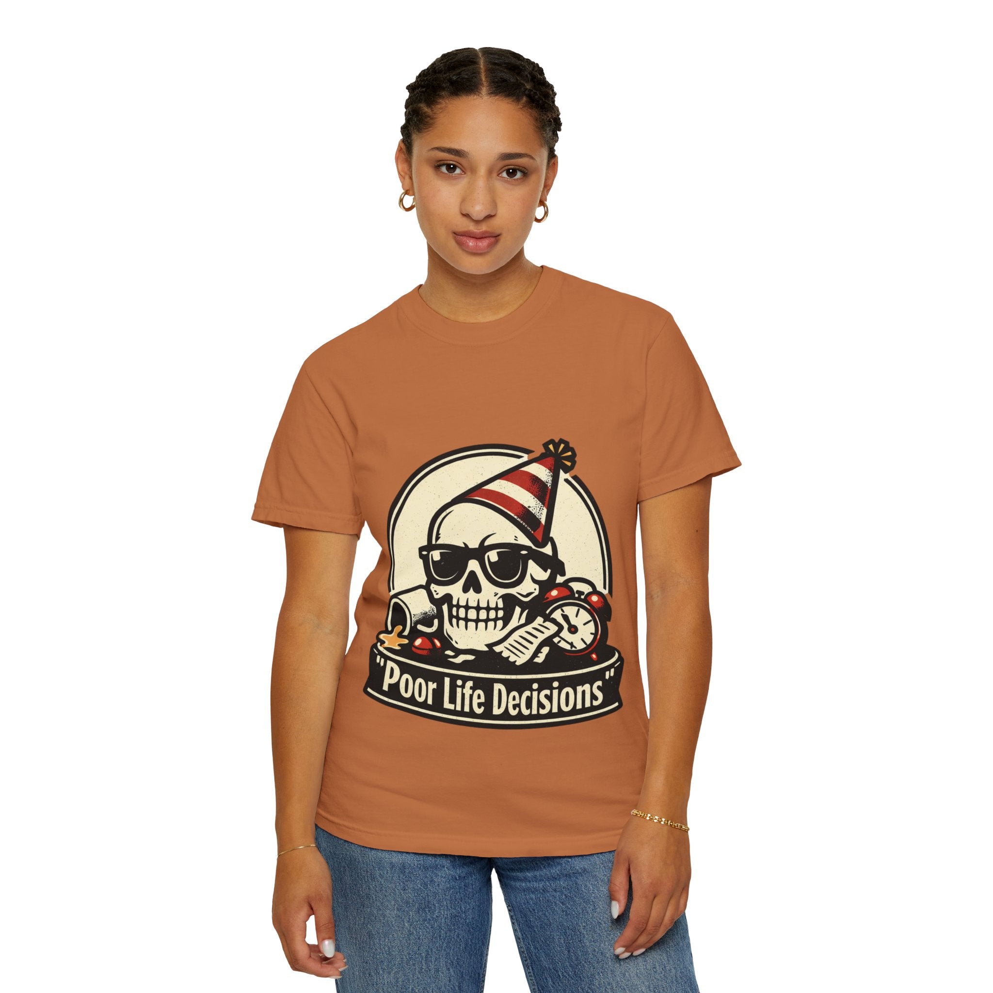 Poor Life Decisions Skull T-Shirt — Funny Party Skull Graphic Tee